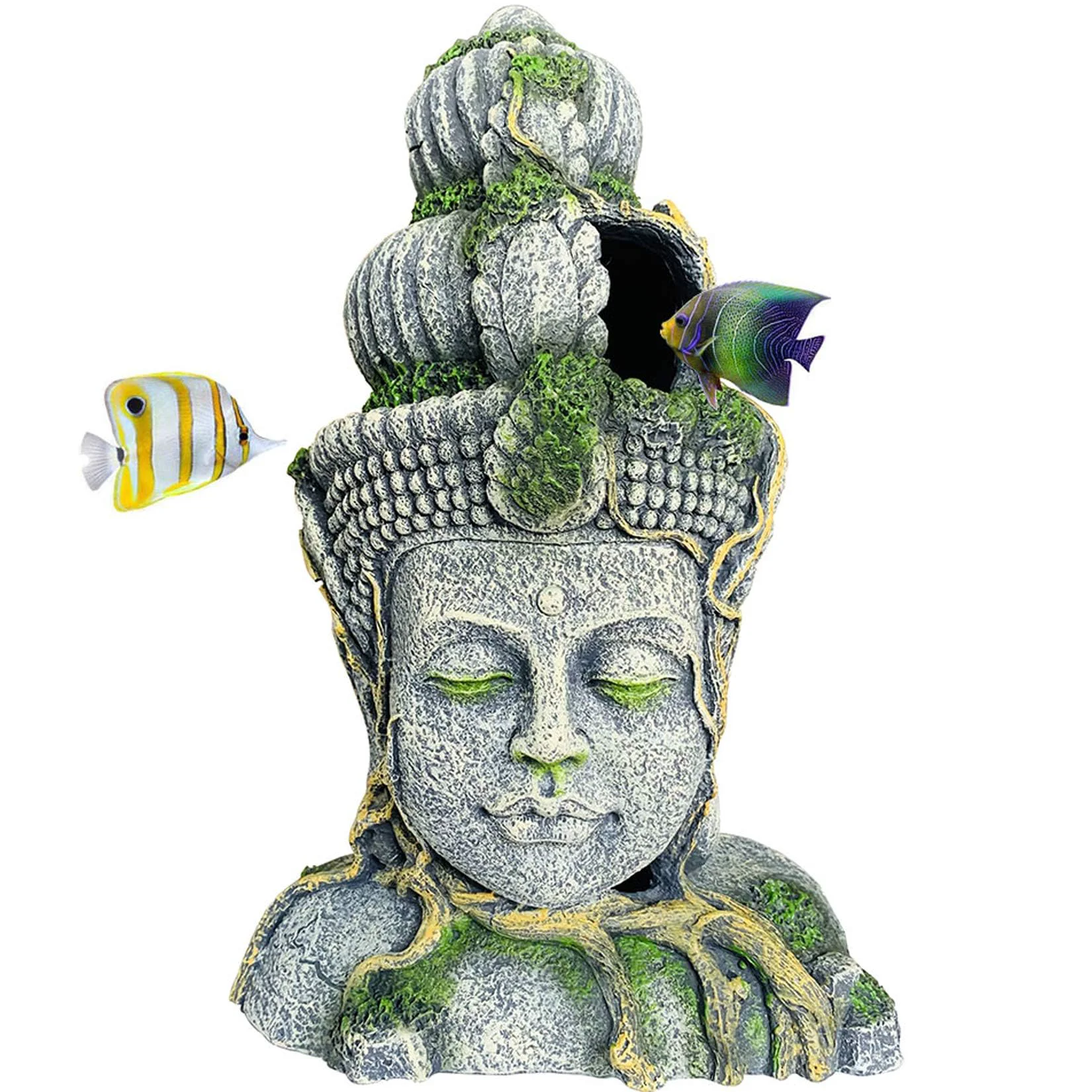 Fine Hamiledyi Buddha Head Aquarium Statue – Large Resin Betta Cave for 20-55 Gallon Tanks Luxury