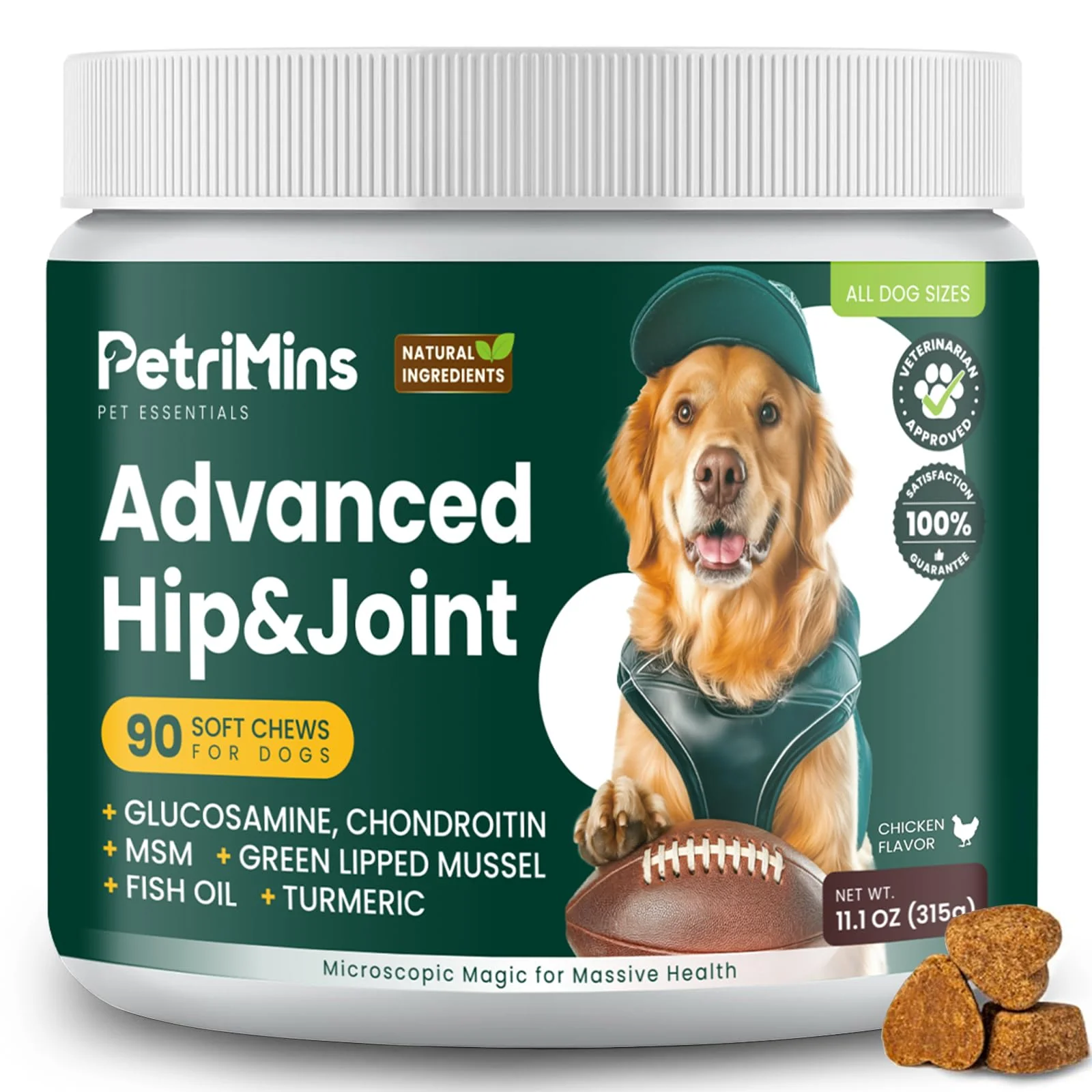 Original Design PetriMins Advanced Hip Joint Chews for Dogs – Glucosamine Chondroitin Turmeric 90-Count Innovative