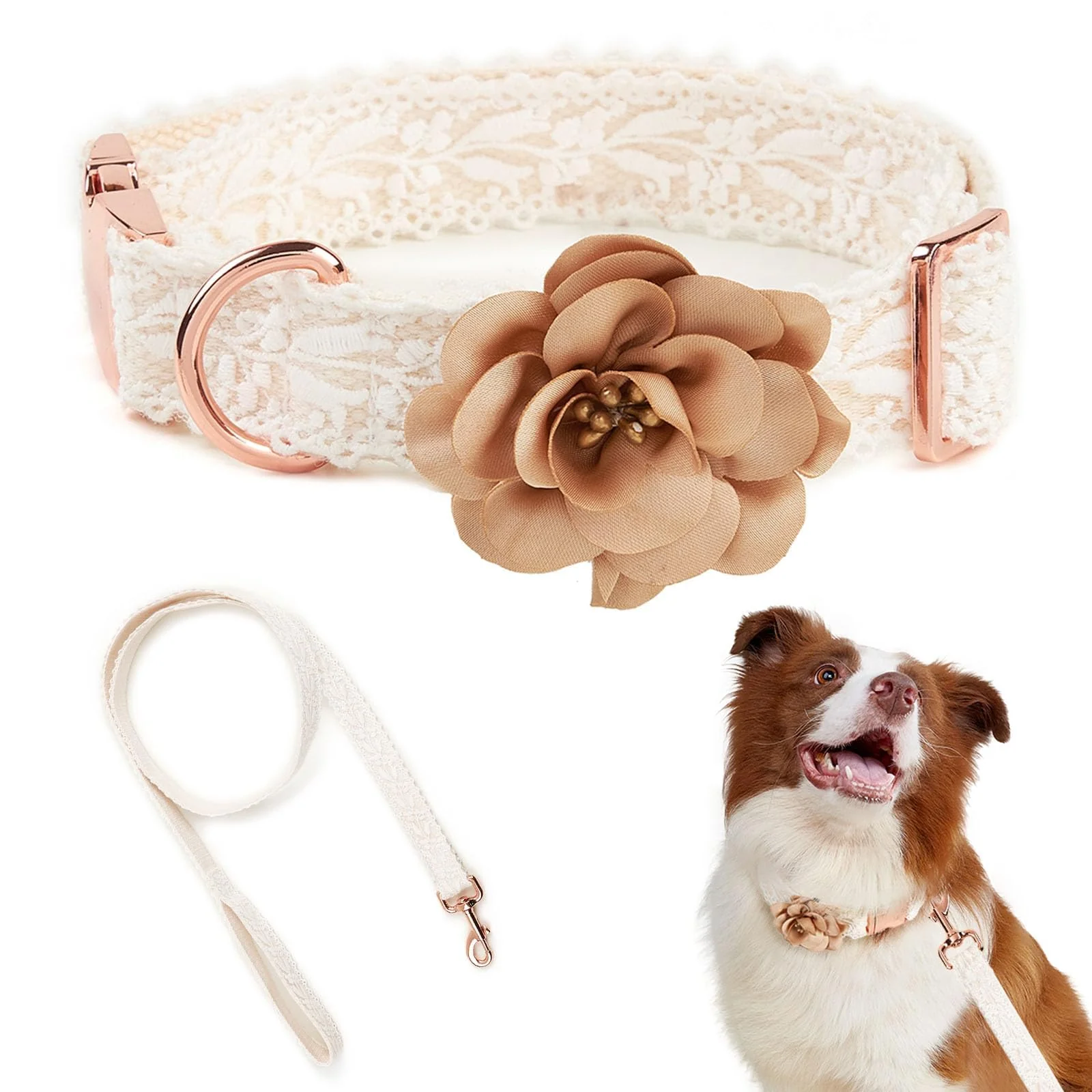 Proven HQREA Fashion Flowers Embroidered Lace Dog Collar Metal Clasp Leash – Adjustable for Small to Large Dogs Optimized