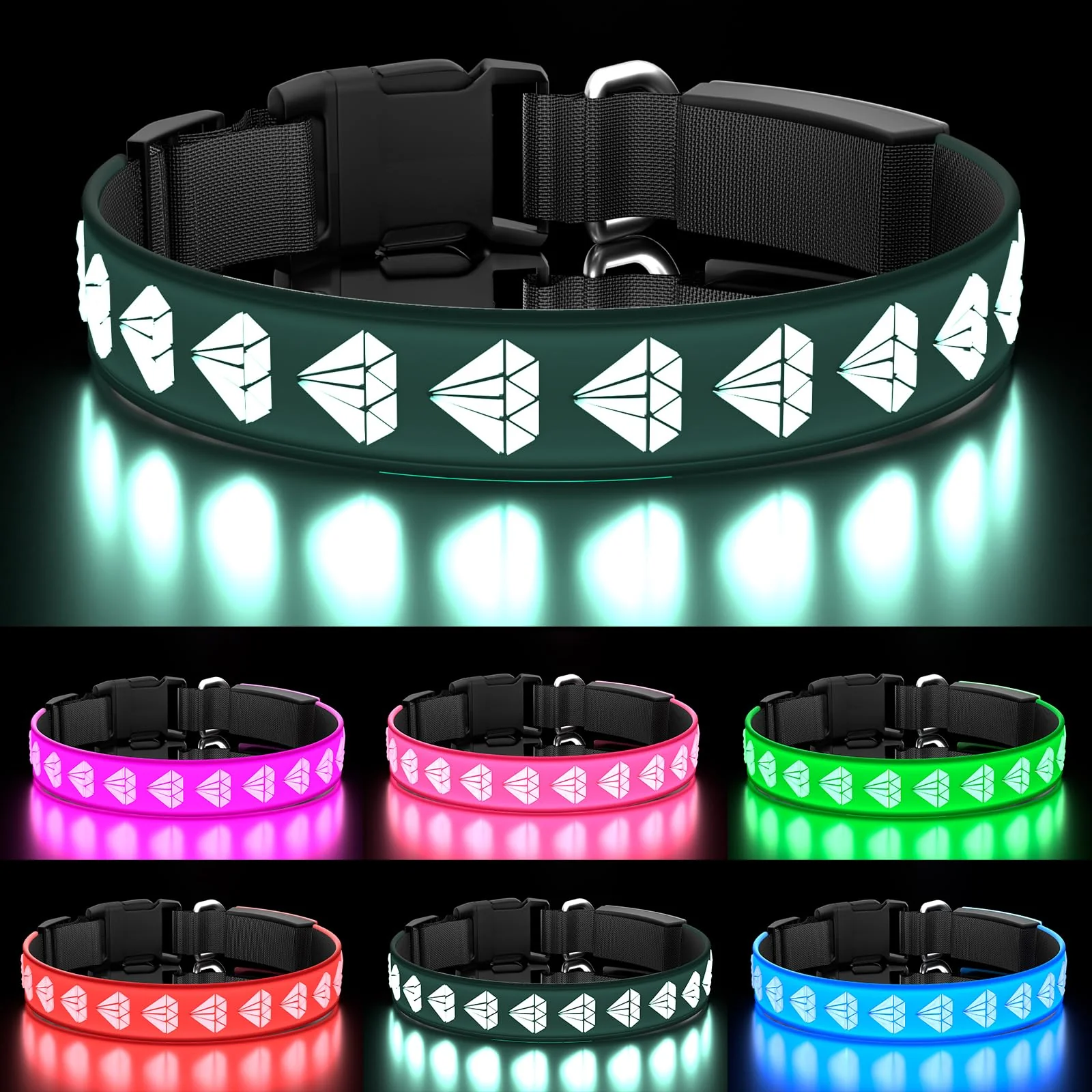 High-Grade TOPOTO Light Up Dog Collar - 3D Design LED Adjustable 15 Colors USB Rechargeable Waterproof Efficient