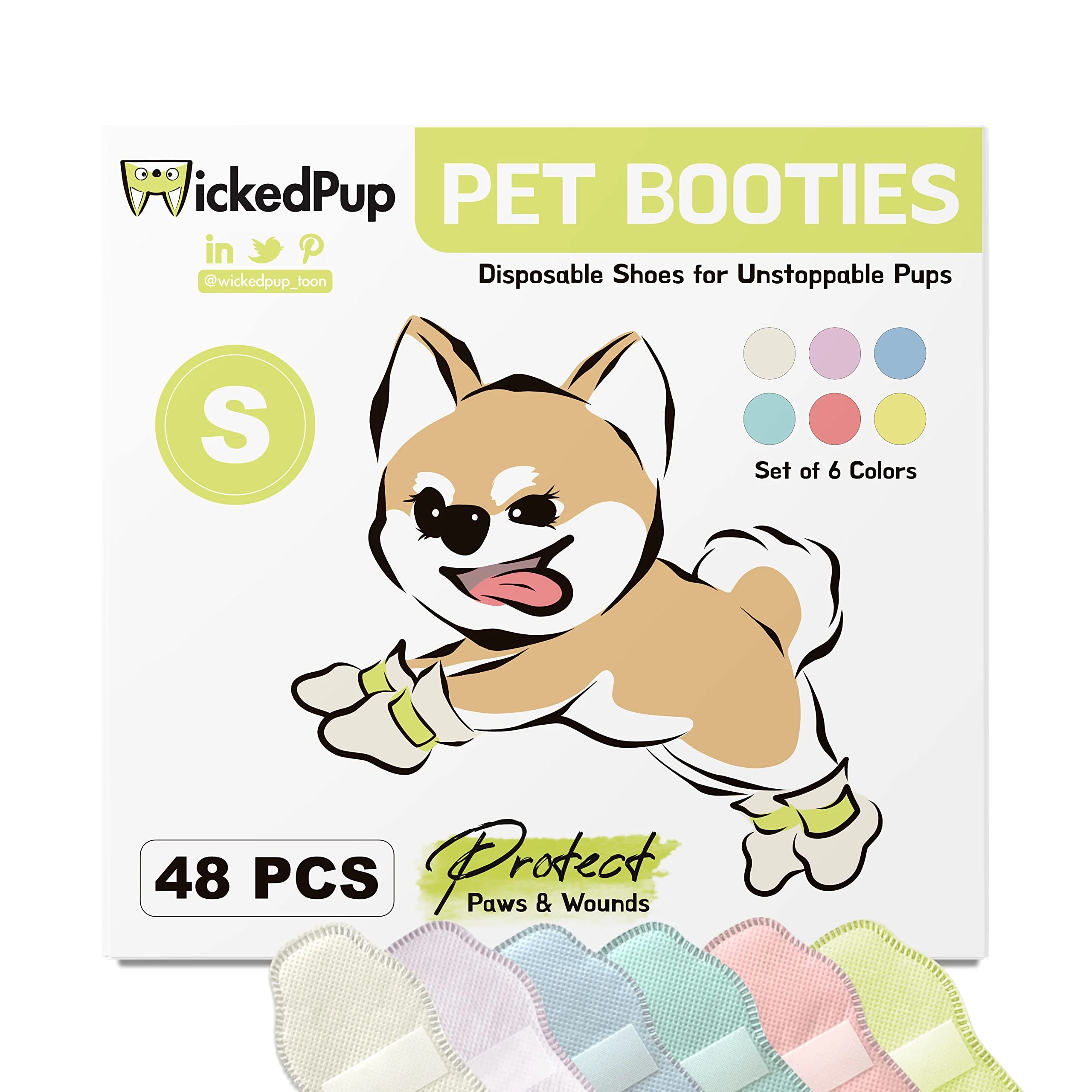 Classic WICKEDPUP Pet Booties 48ct – Disposable Paw Socks for Heat All-Weather Protection Green