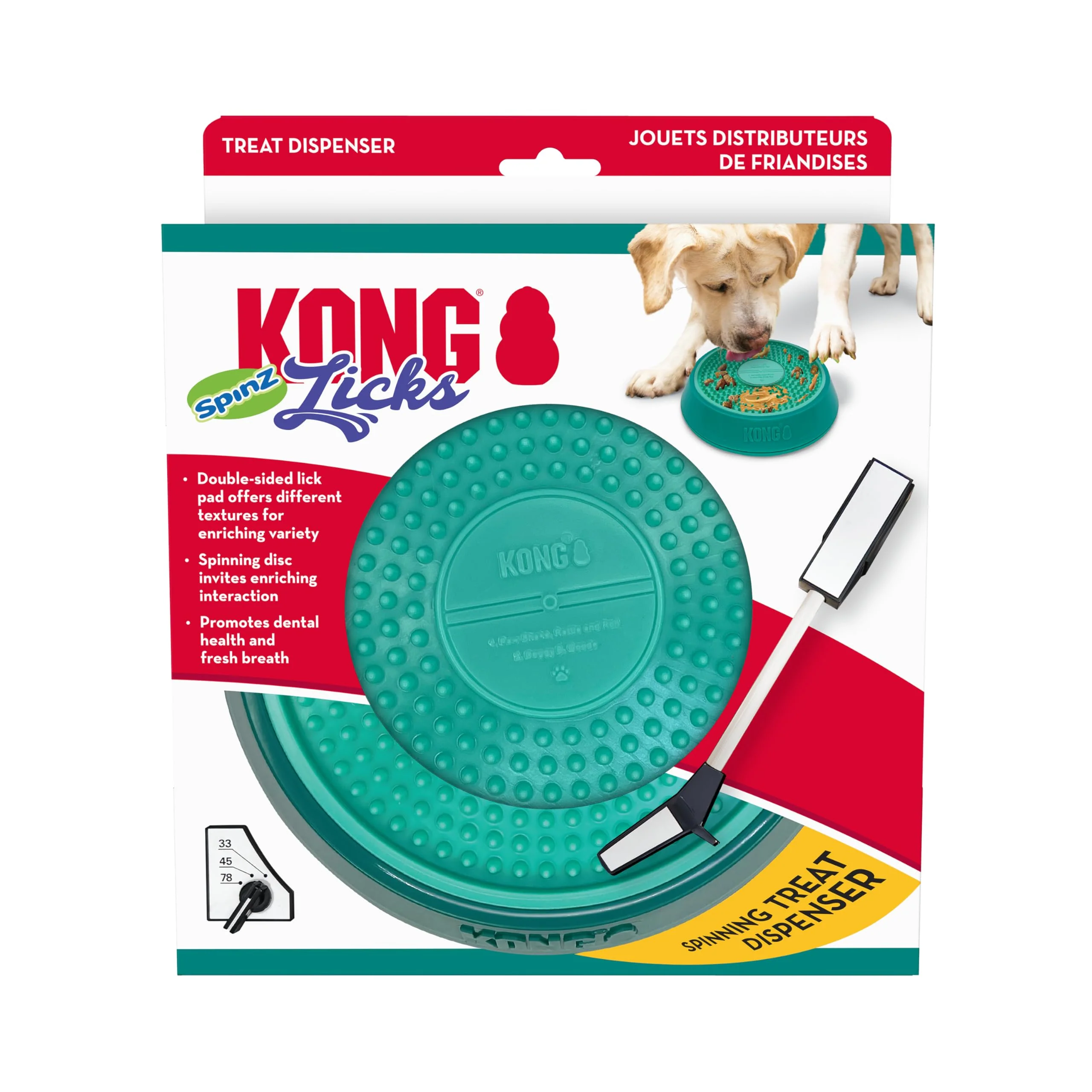 Long-Lasting KONG Licks Spinz Rotating Textured Food Pad Large – Non-Skid Double-Sided Licking Pad for Dogs Functional