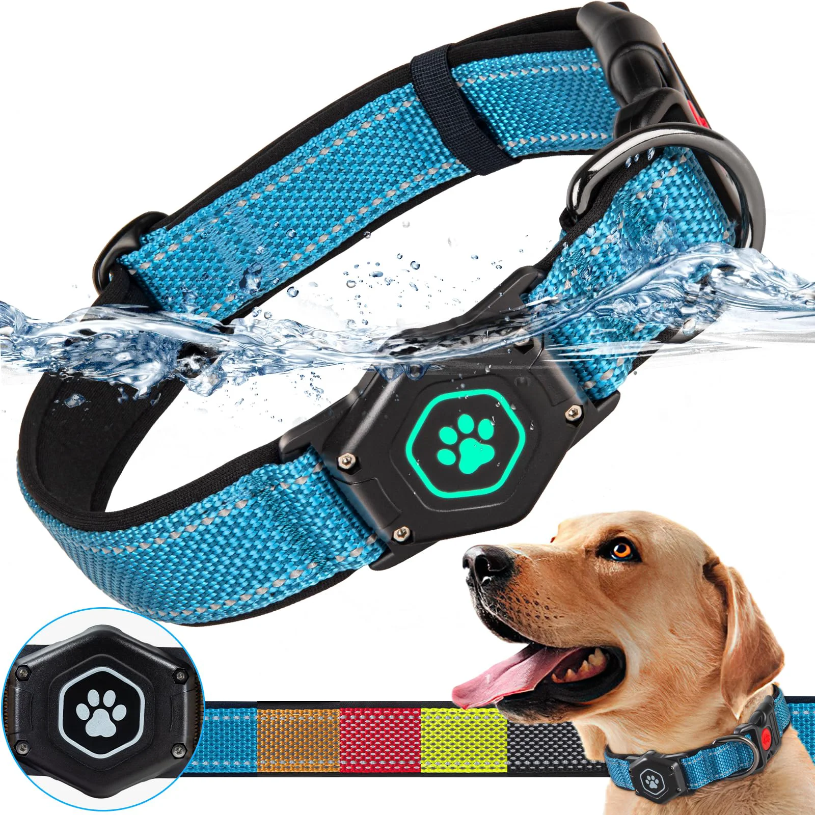 Flexible PROFAVO AirTag Dog Collar – Waterproof Holder Luminous Reflective 1000D Nylon Dual Safety Buckle Soft