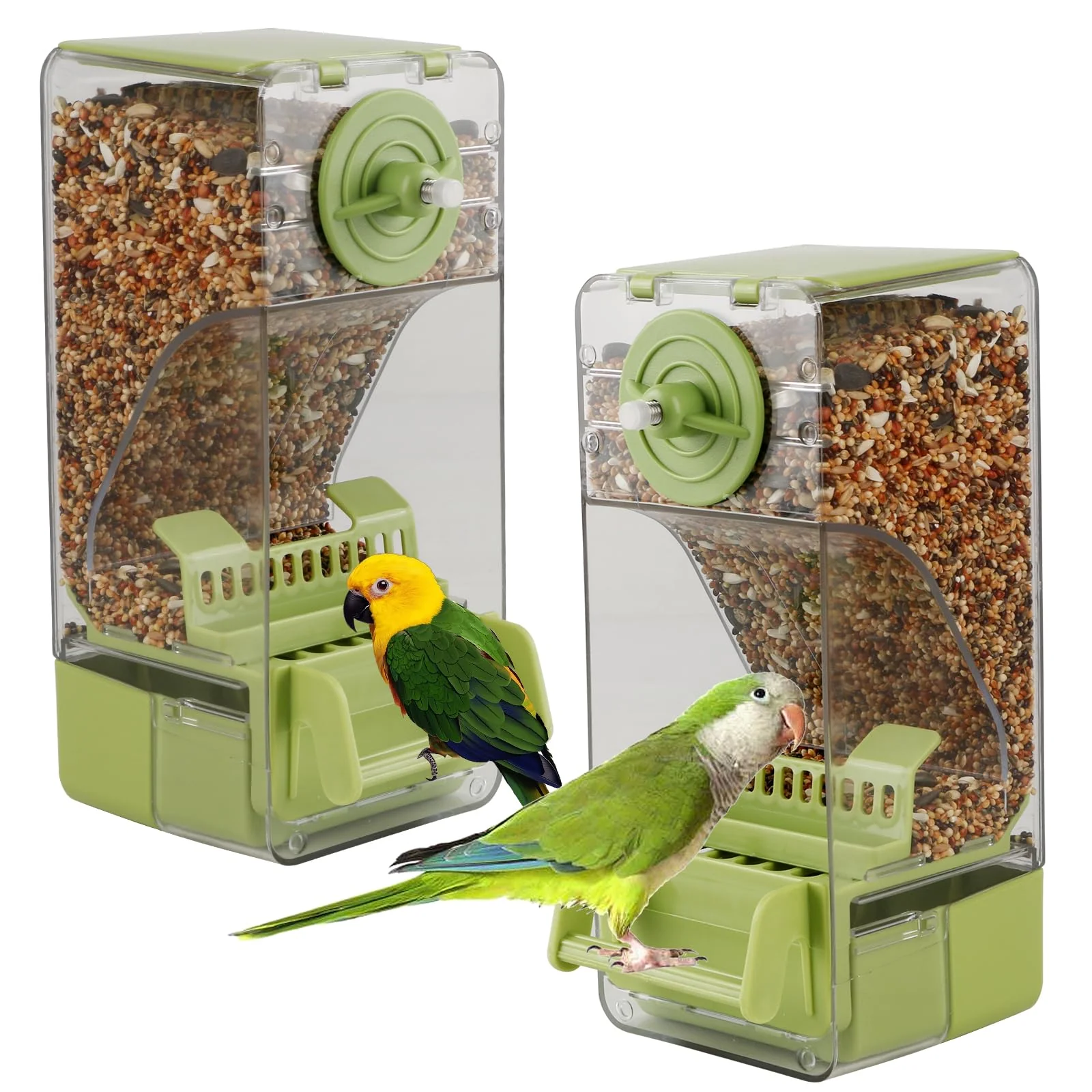 Luxury NATURE Ann Bird Feeder No Mess 2PCS – Clear Acrylic Parakeet Budgie Dispenser Green High-Grade