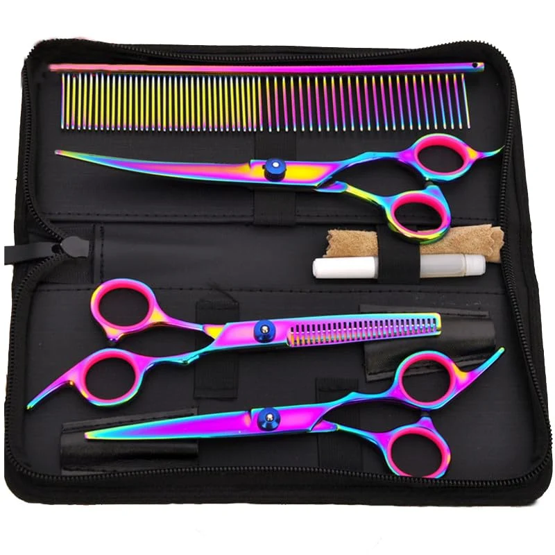 Responsible Hucholite Professional Barber Scissors Kit - 7-Inch Curved 6-Inch Straight 6-Inch Thinning for Pet Grooming Artisan