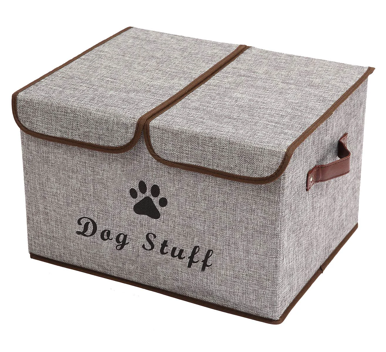 Lightweight Geyecete Large Storage Boxes – Grey Foldable Linen-Style Bins with Lid Handles for Dog Gear Fine
