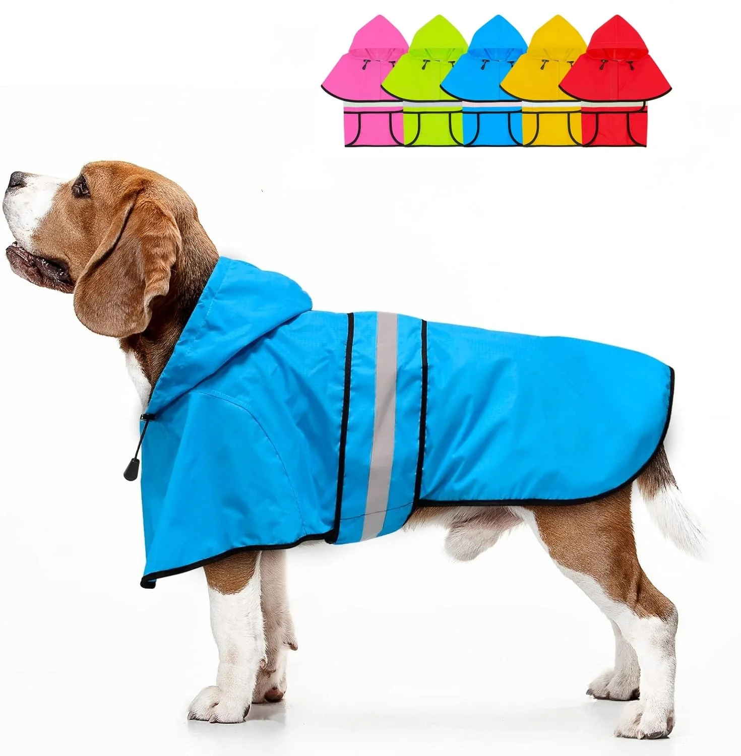 Responsible Dolitego Fashion Hooded Dog Raincoat - Reflective Lightweight Waterproof Jacket for Medium Dogs Blue Verified