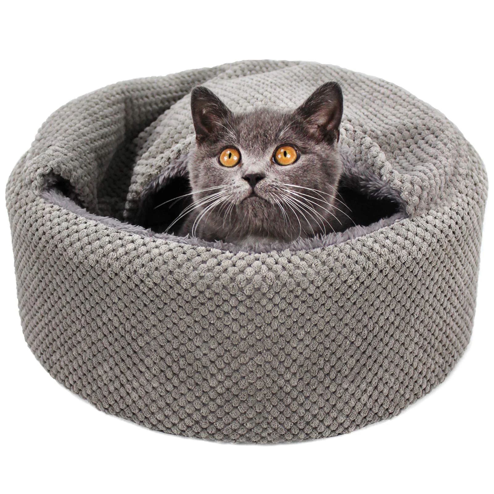 Original Design Winsterch Washable Round Cat Bed - Cozy Indoor Cat Cave for Kittens Small Pets Gray 12.59 x 12.59 x 5.91 in Dependable