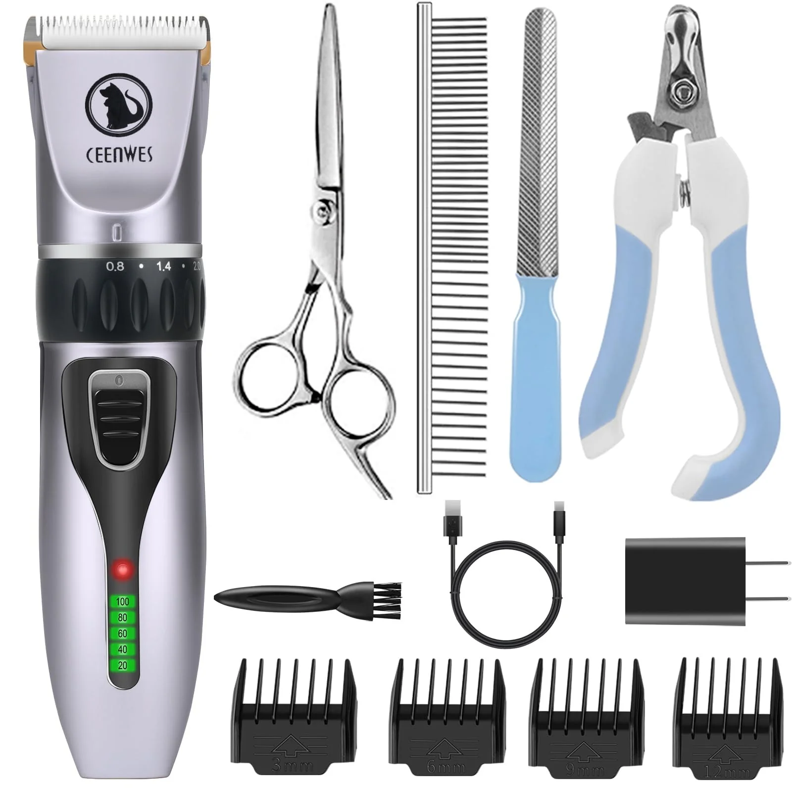 Green Ceenwes Cordless Dog Clippers Horse Grooming Kit with 4 Guard Guides Exclusive