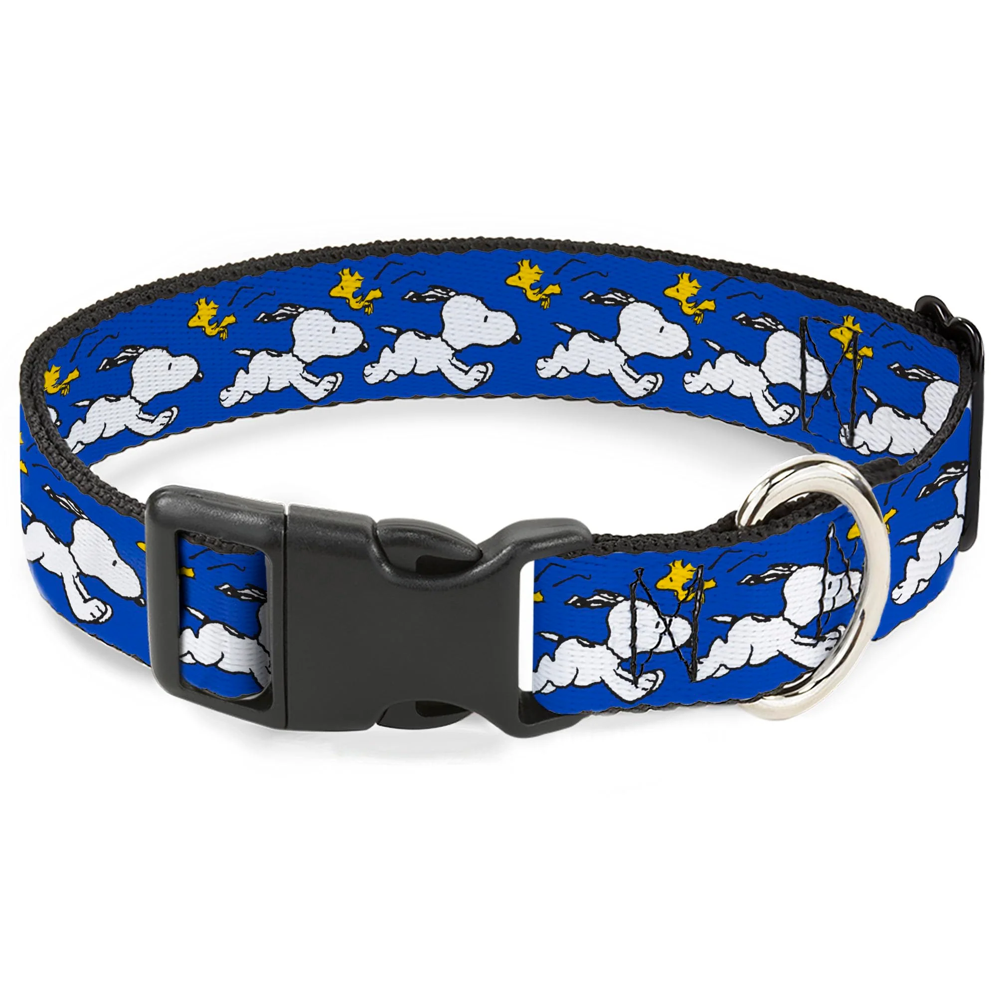 High-Grade Buckle-Down Peanuts Snoopy Running Woodstock Blue Dog Collar - 7-8.5 in 0.5 in Wide Certified