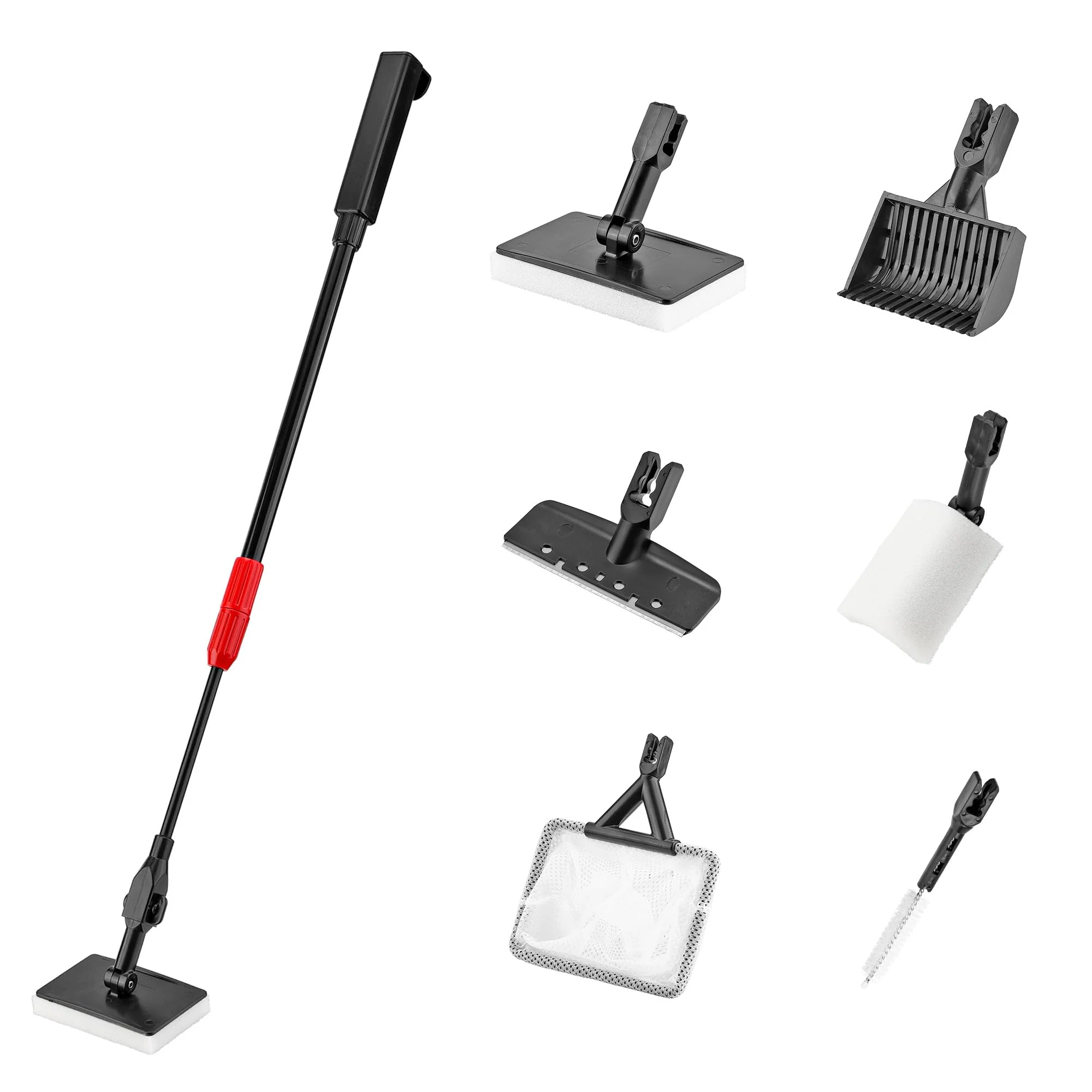 High-Grade Filhome 6 in 1 Aquarium Cleaning Tool Kit – Telescopic Handle Algae Scraper Gravel Rake Net More Healthy