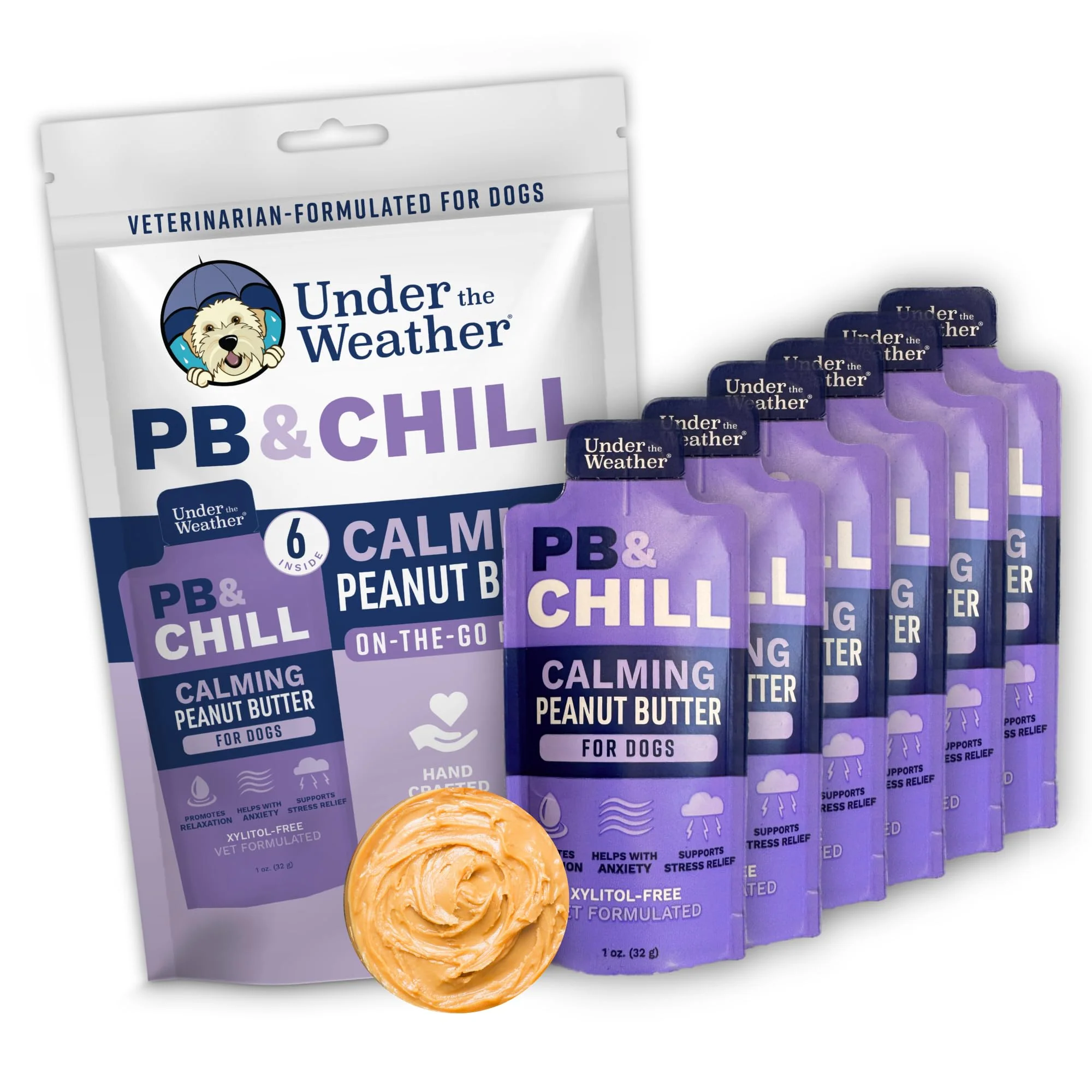 Modern Under the Weather Pet PB CHILL – Vet-Formulated Calming Dog Peanut Butter Treats 6-Pack Long-Lasting