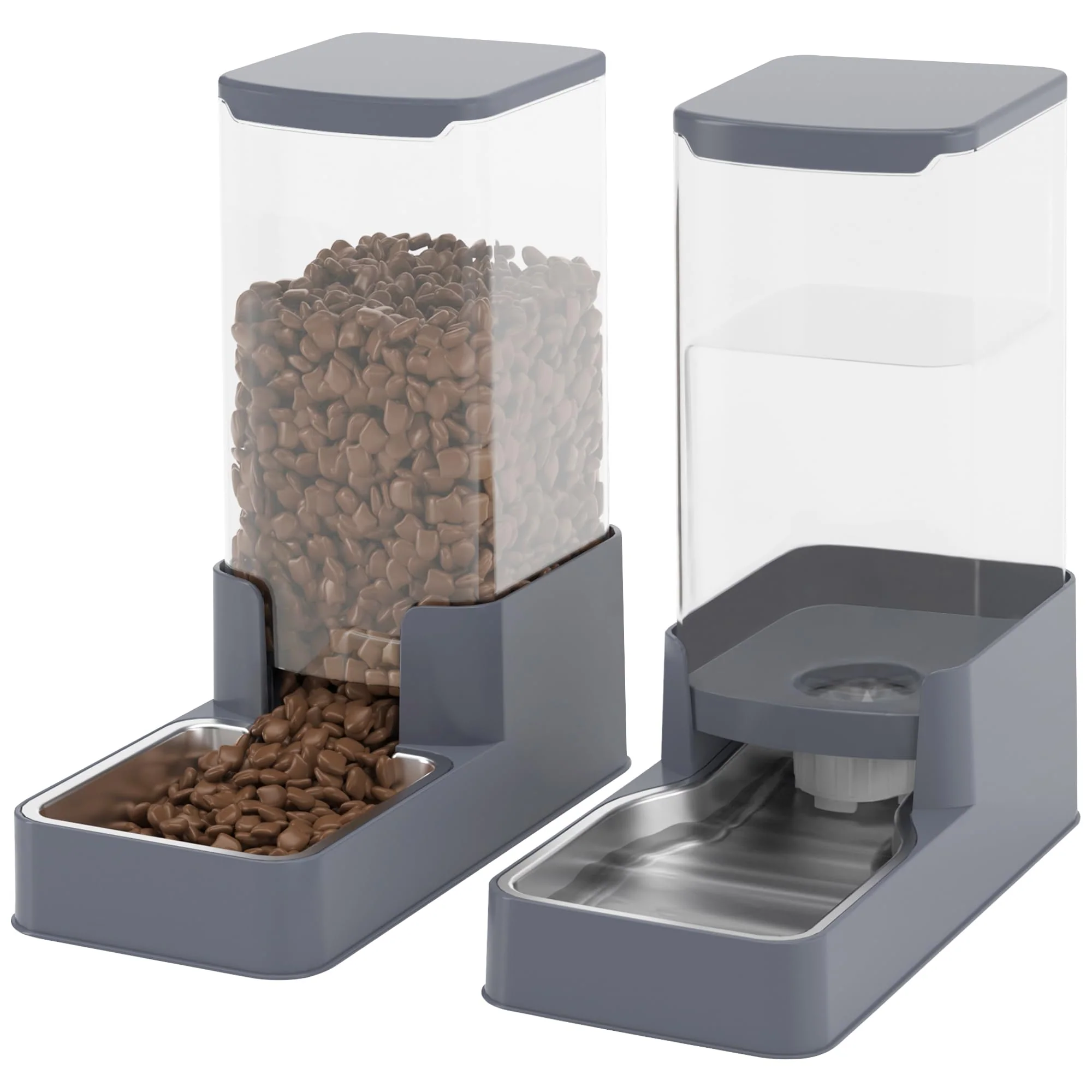 Fine Wefeedy Stainless Steel Cat Feeder Gravity Waterer – 1 Gallon Grey Safe