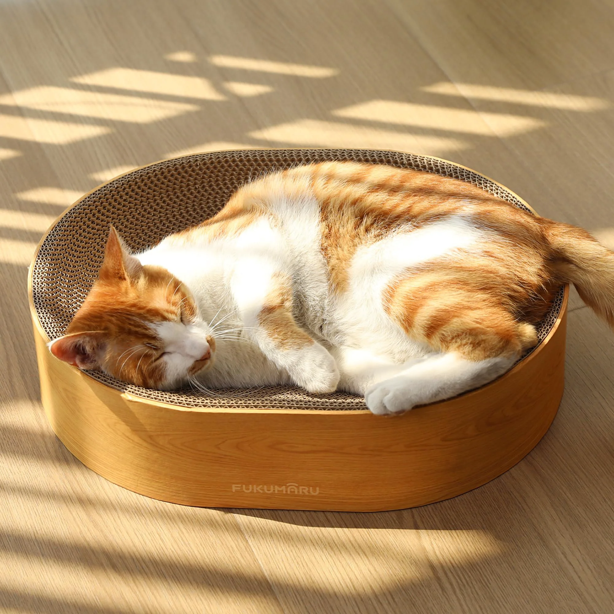 Genuine FUKUMARU Cat Scratcher Cardboard Lounge Bed — 2-in-1 Oval Scratcher Indoor Cat Rest Classic