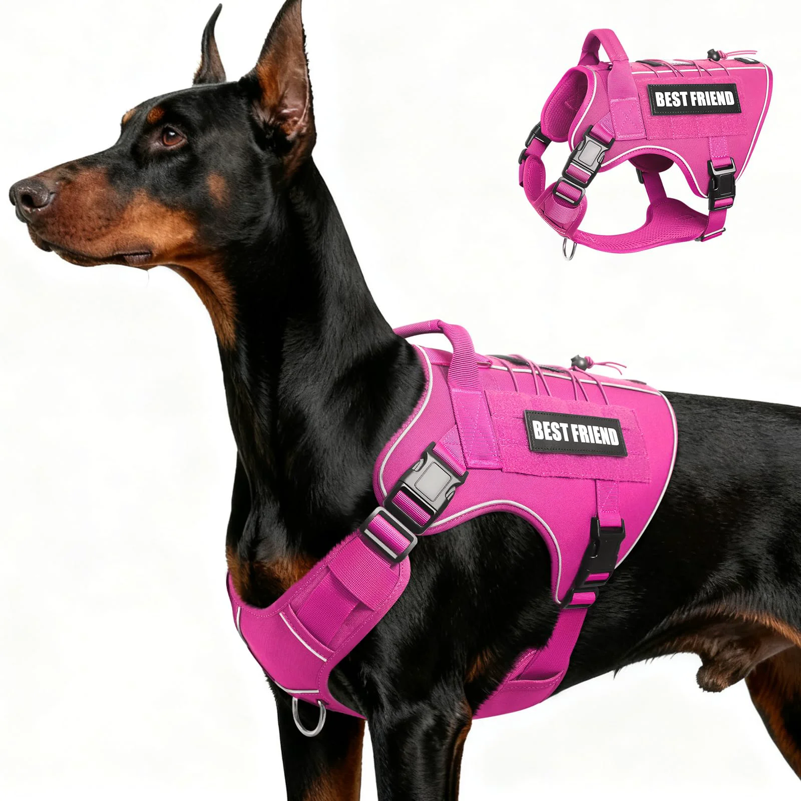 Effective MOOGROU Tactical Dog Harness for Large Dogs – No-Pull with Handle Reflective Pink L Elite