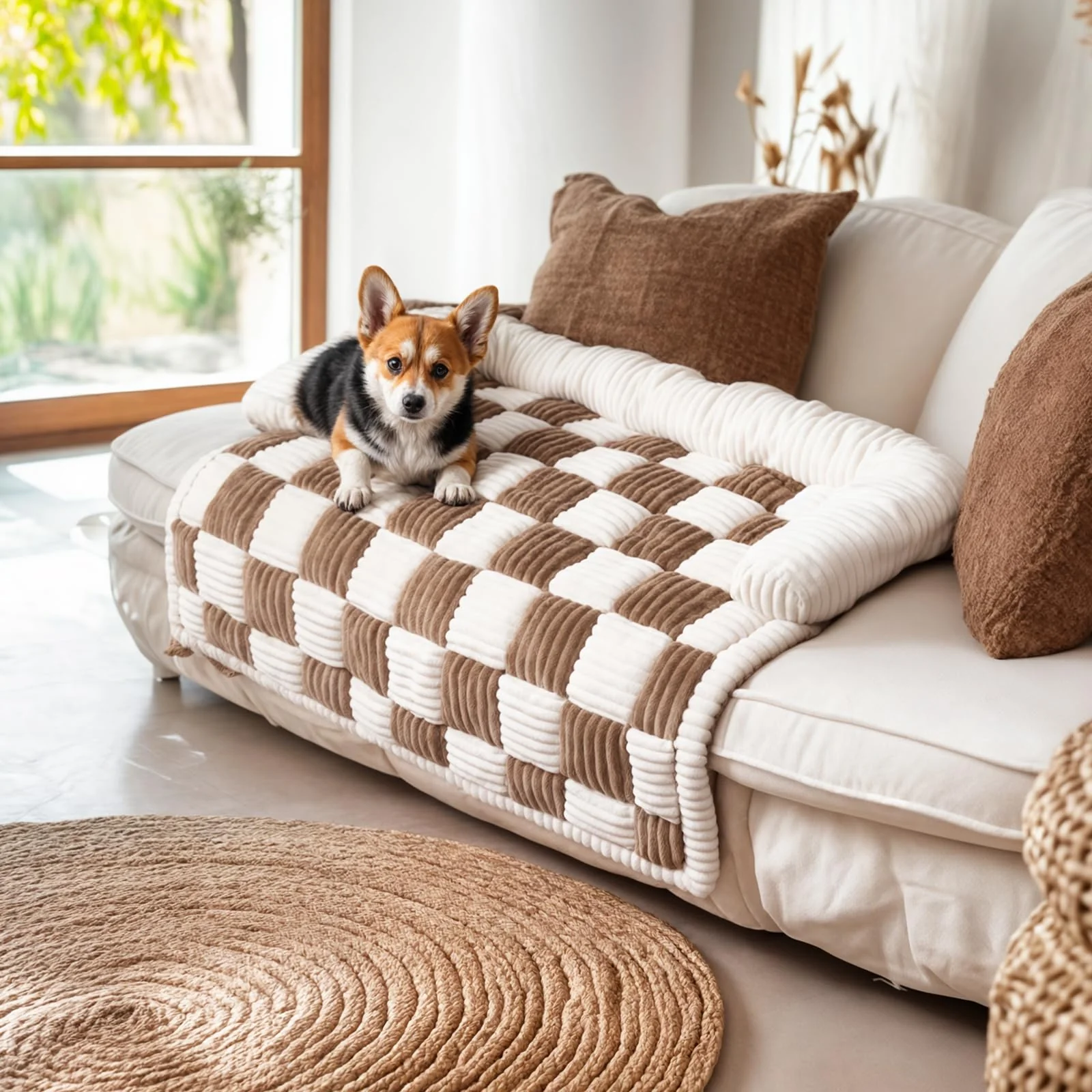 Flexible PulseFay Dog Couch Cover Protector with Edging — Velvet Soft Non-Slip Washable Brown 33.5x30.7 in Efficient
