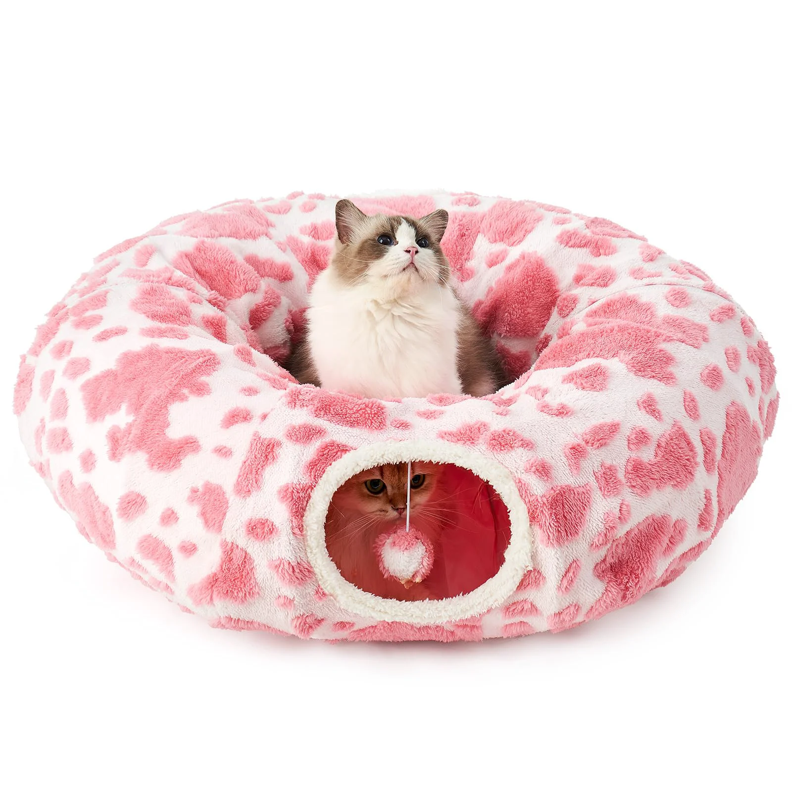 Safe COZY KISS Cat Tunnel Bed for Indoor Cats – Foldable Donut Tunnel with Washable Cushion Soft