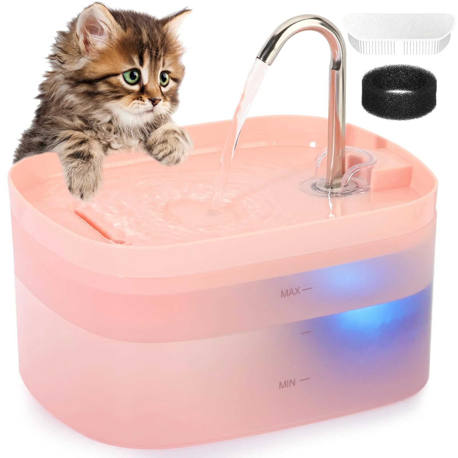 Relaxed Petilog Cat Water Fountain 84oz 2.5L - Ultra Silent Activated Carbon Filter Pink Sophisticated