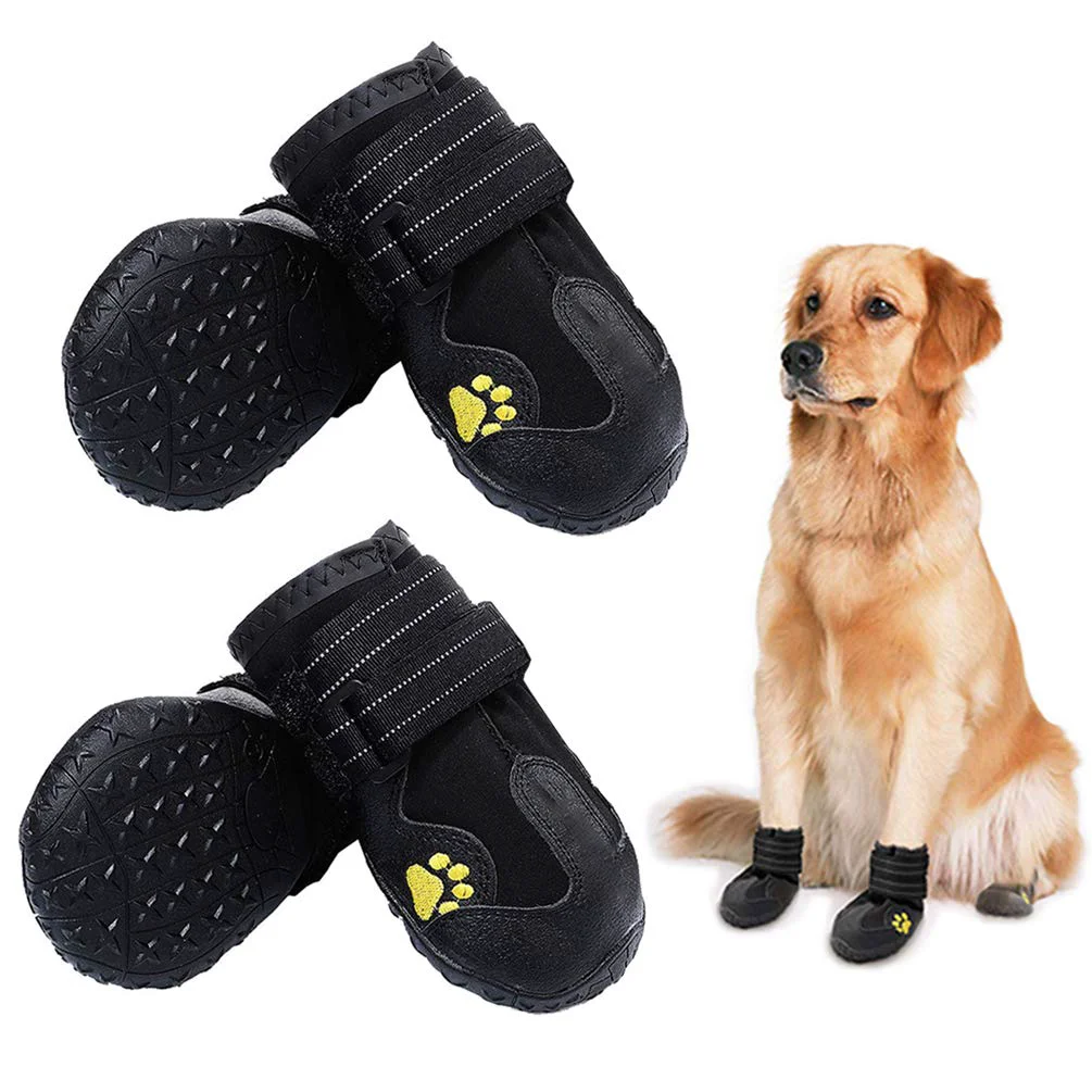 Fine Crafted PK.ZTopia Waterproof Dog Boots for Medium to Large Dogs Reflective Straps Rugged Non-Slip Sole 4 Pcs Black Practical