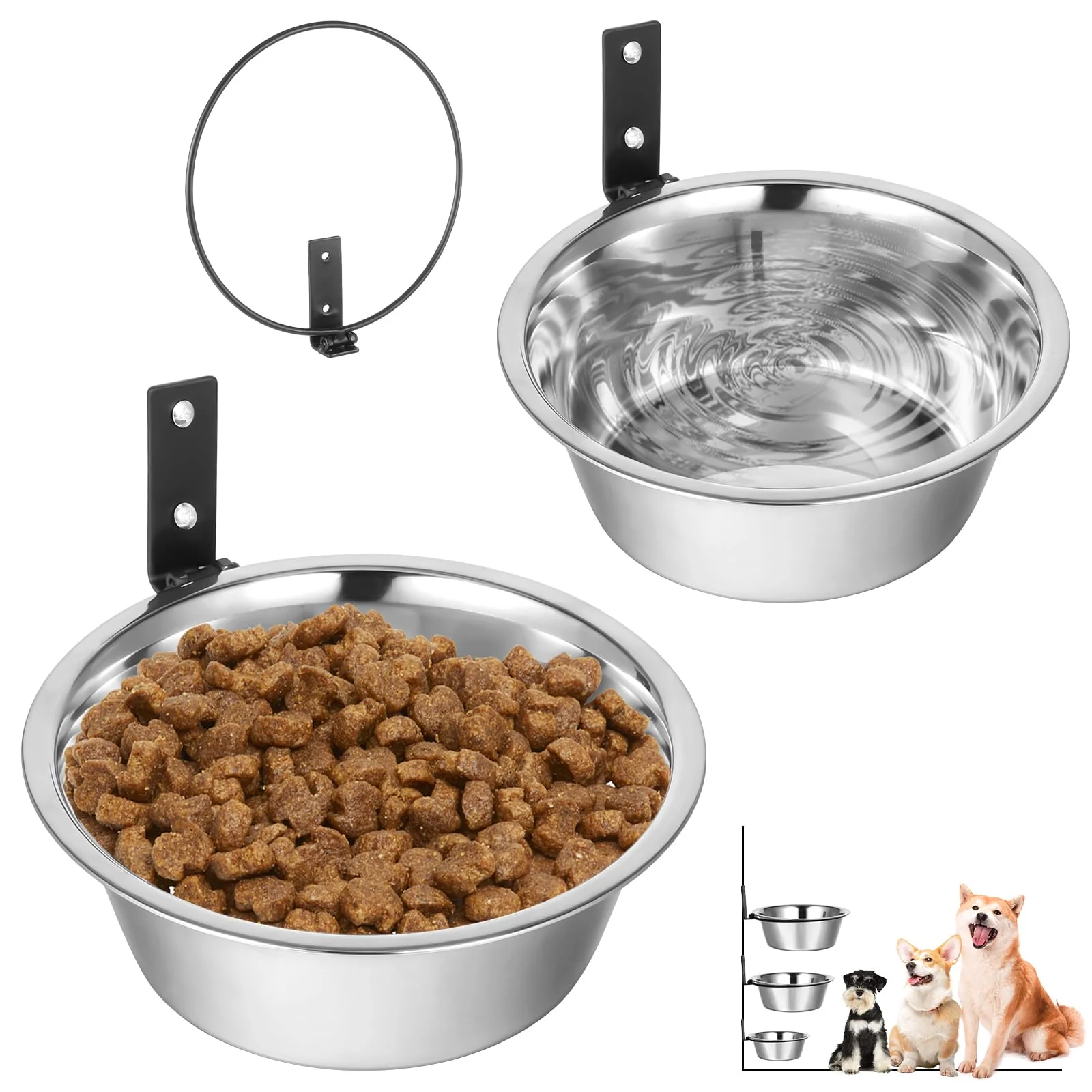 Lightweight HOFURME 2 Pcs Wall Mounted Dog Bowls – d Adjustable-Height Stainless Steel Pet Feeding Bowls Eco-Friendly