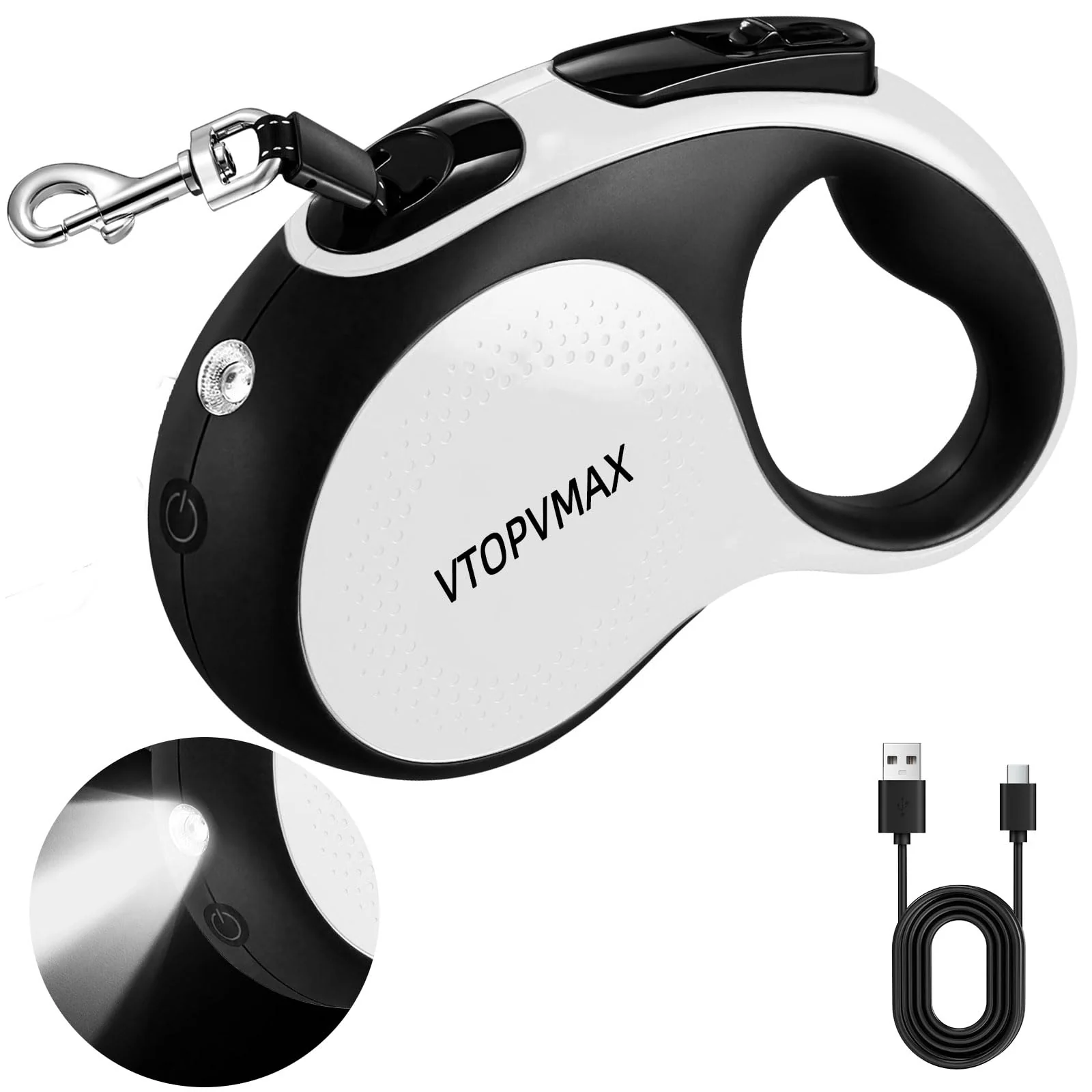 Secure VTOPVMAX 16ft Retractable Dog Leash LED Light Quick Lock Non-Slip Handle Lightweight