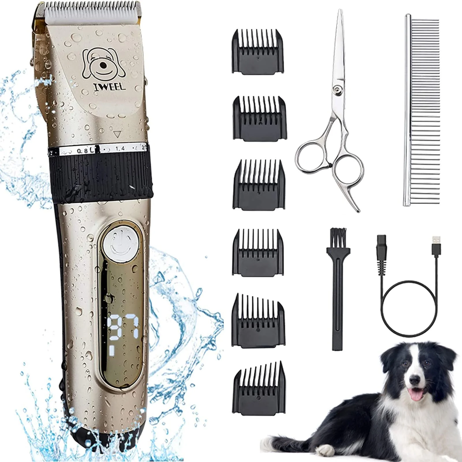 Original Design IWEEL Dog Clippers – 2-Speed Cordless Grooming Kit for Pets Low Noise Waterproof Modern