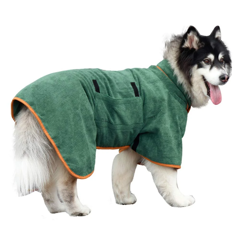 Smart Periflowin Dog Drying Coat Bathrobe Towel – Fast-Drying Microfiber Adjustable Collar Waist Green High-End