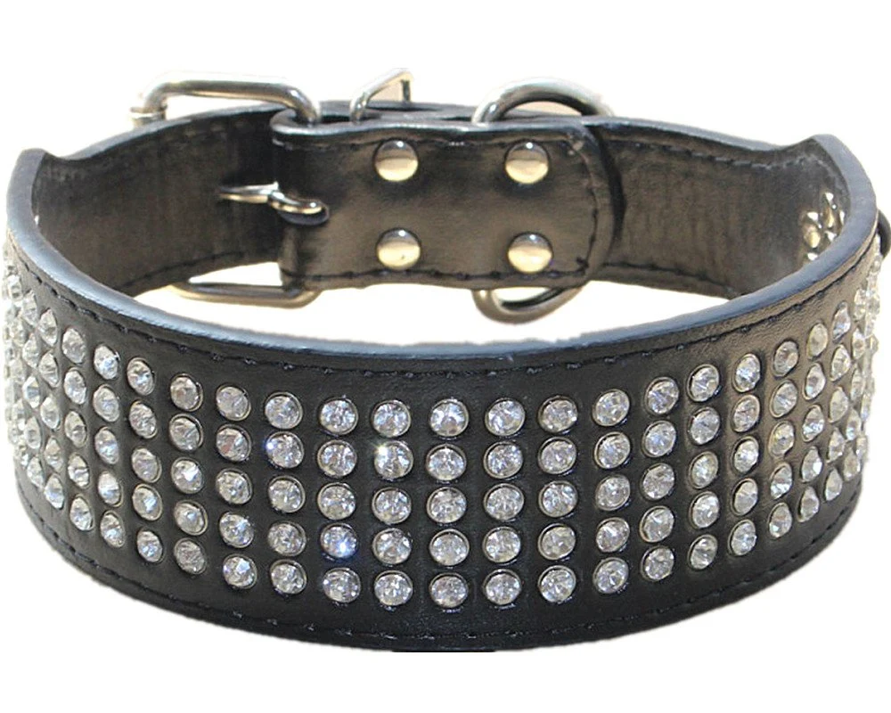 High-End haoyueer Rhinestones Dog Collar – 5cm Wide 5-Row Crystal Diamonds Leather PU Adjustable for Medium Large Dogs Classic