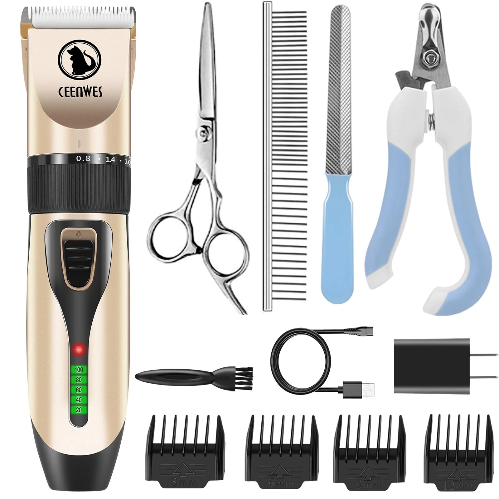 High-End Ceenwes Power Display Cordless Dog Clippers Kit – Low-Noise Detachable Blade Elite