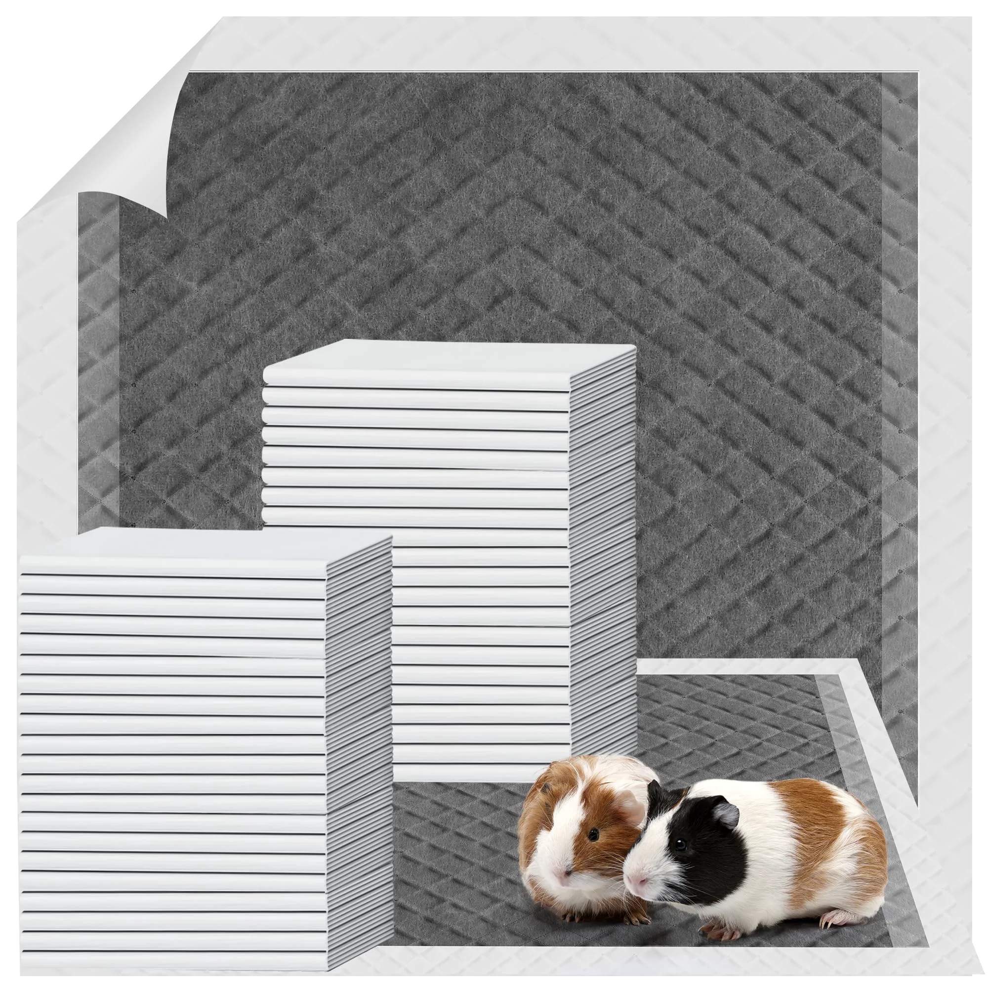 Relaxed Zoramey Disposable Guinea Pig Cage Liners – 40 Count Charcoal-Infused Absorbent Pads 23.6x23.6 in Official