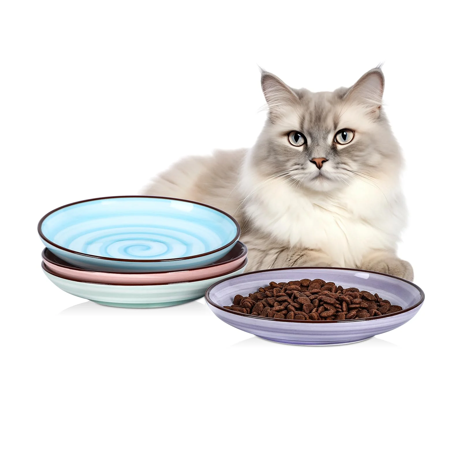 Professional Selamica Ceramic Cat Bowls – 6-Inch Wide Whisker-Friendly Set of 4 in Gradient Colors Environmentally Friendly