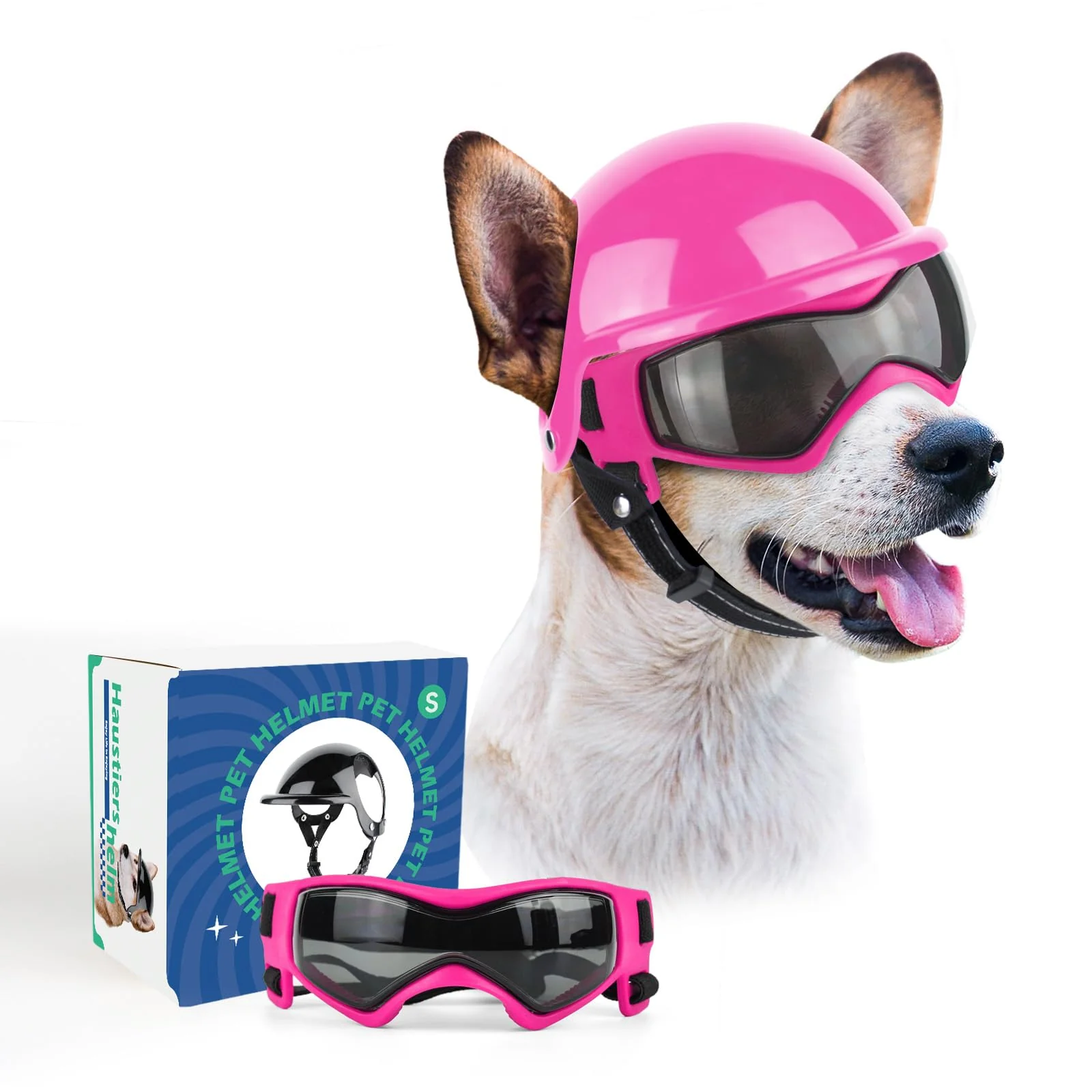 Traditional PETLESO Dog Helmet with Goggles – Pink UV Protection Ear-Holes 2-Piece Set Reusable