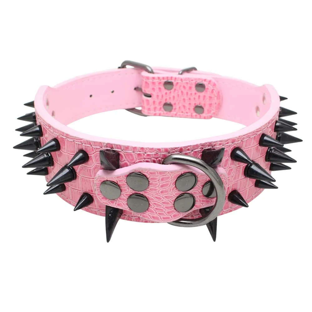Minimalist Pimaodog Sharp Spiked Studded Collar – 2-Inch Faux Leather Collar for Medium Large Dogs Pink-1 Quality