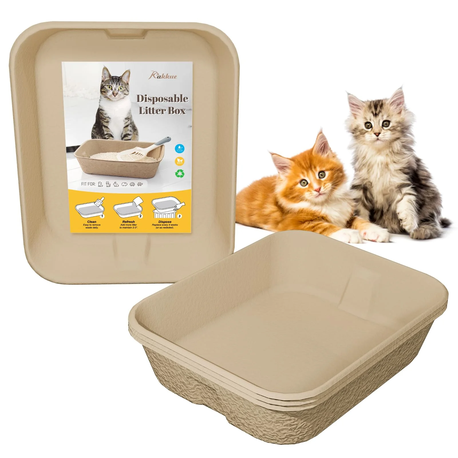 Expertly Made KAKKUE 4 Pack Disposable Cat Litter Boxes – Portable Leak-Proof Eco-Friendly Travel Trays Organic
