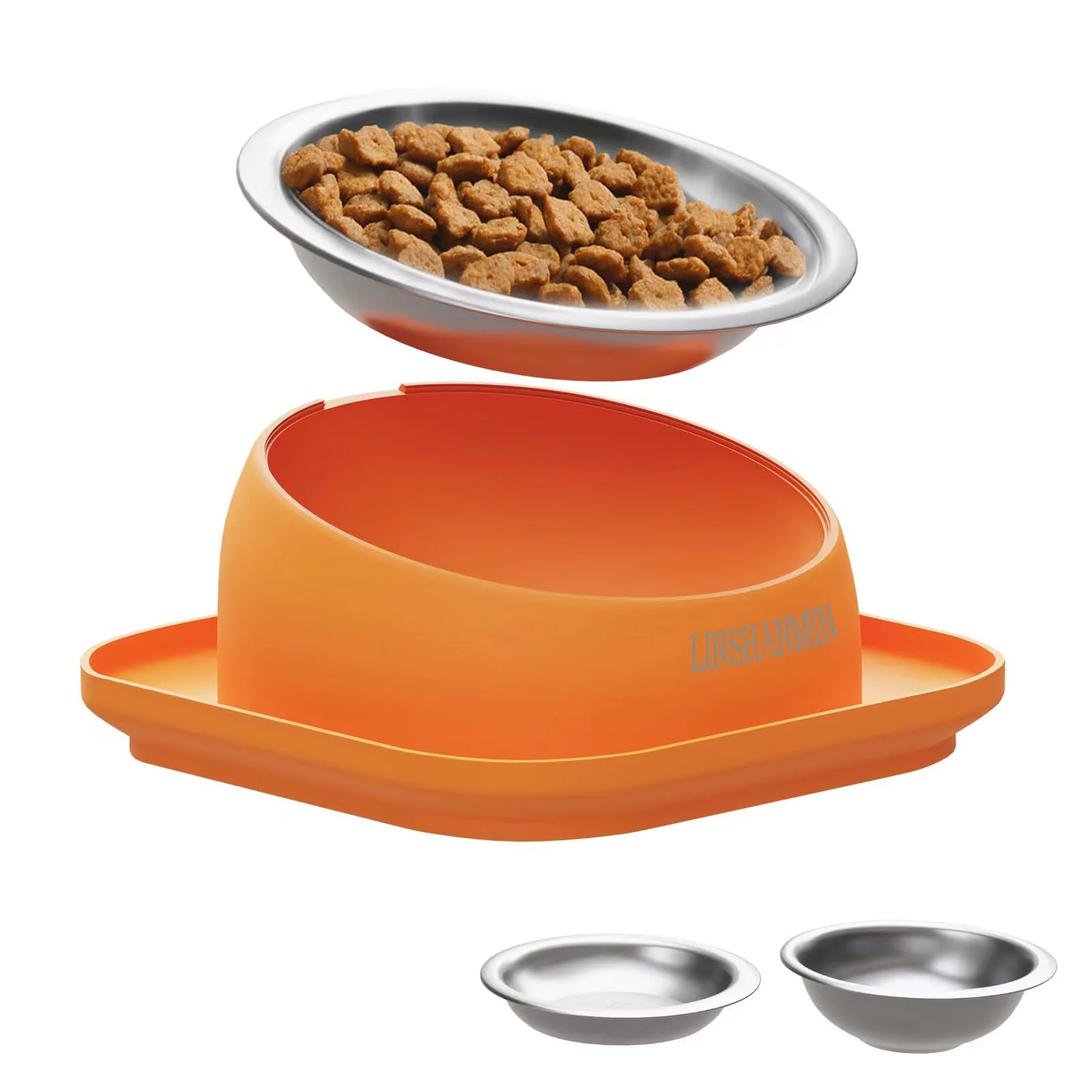 Smart LINSHANMIN d Cat Bowl – Tilted Stand Whisker-Friendly Orange Optimized