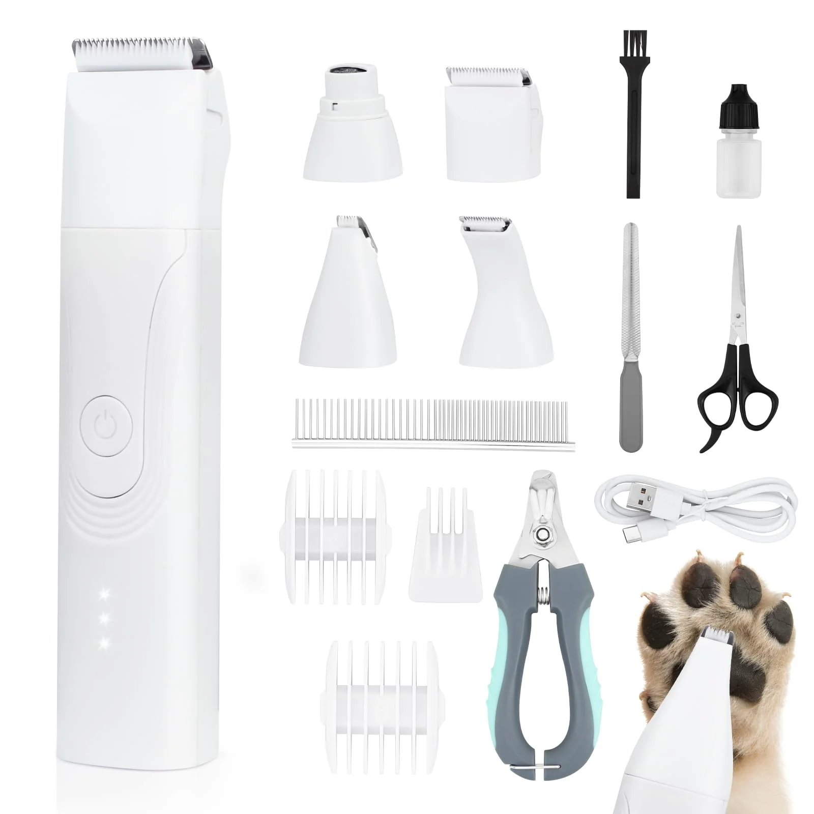 Practical ATESON Dog Grooming Kit Quiet 14-in-1 Trimmer with Nail Grinder – Waterproof Rechargeable Easy-to-Use