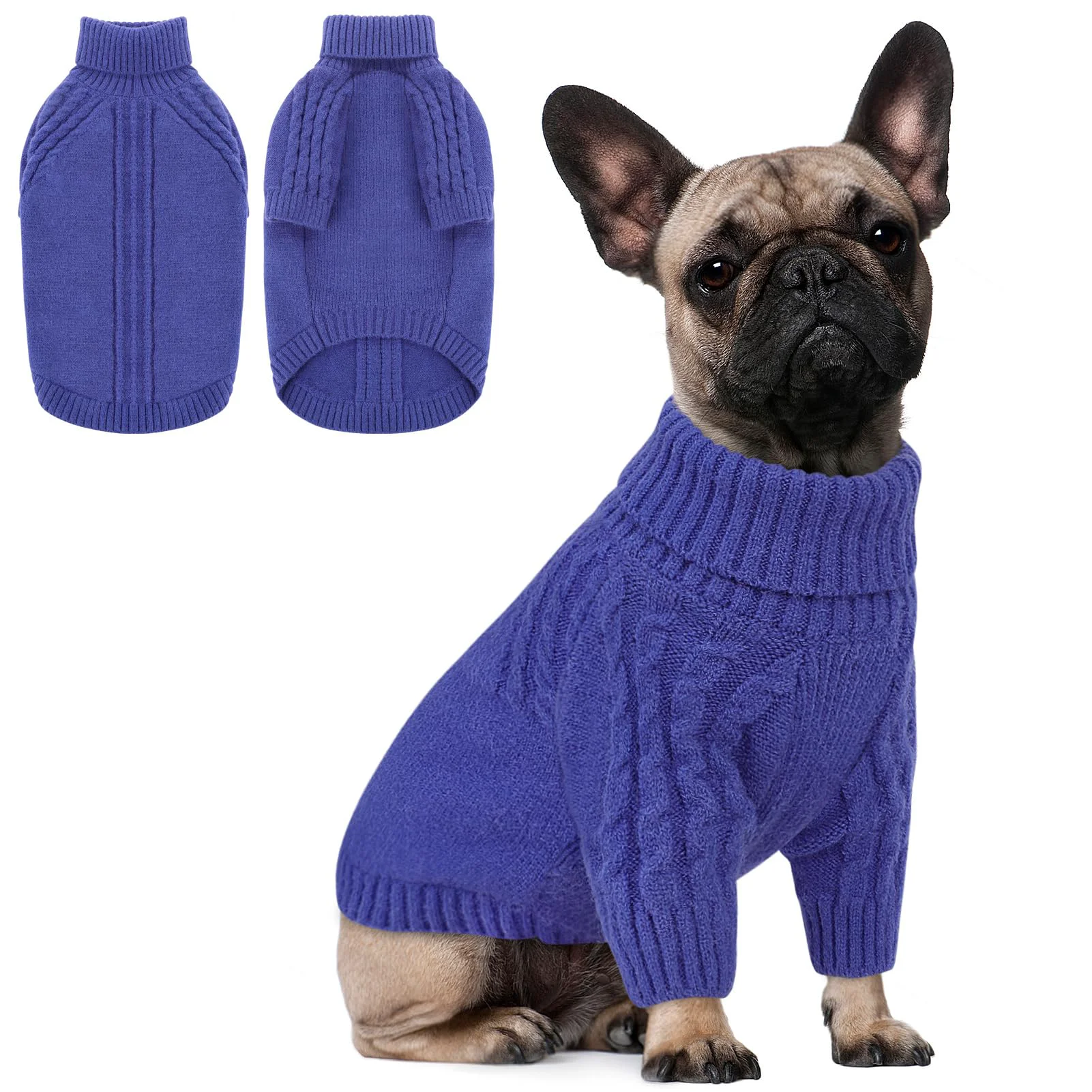 High-Performance Queenmore Large Dog Sweater – Turtleneck Knit Pullover Blue L for Beagle Dachshund Doberman Next-Generation