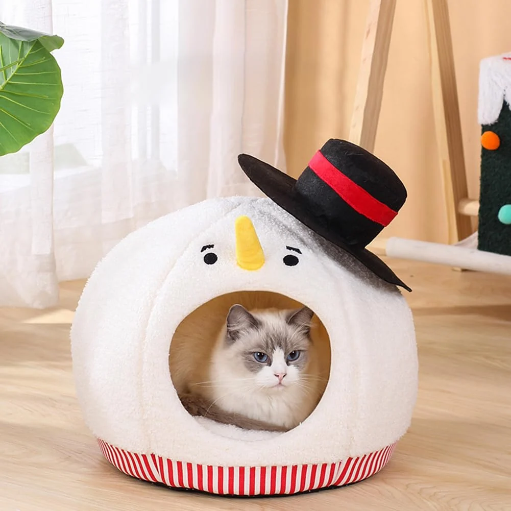Flexible Shapeazy Snowman Cat Bed Cave – Cozy Indoor Hideaway for Cats Small Pets Fashionable