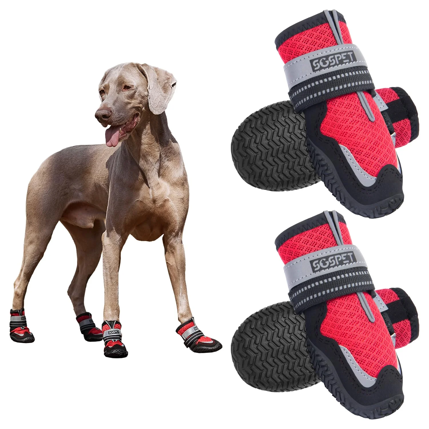 Smart SGSPET Dog Boots - Anti-Slip Breathable Mesh Shoes with Reflective Straps for All-Weather Smooth