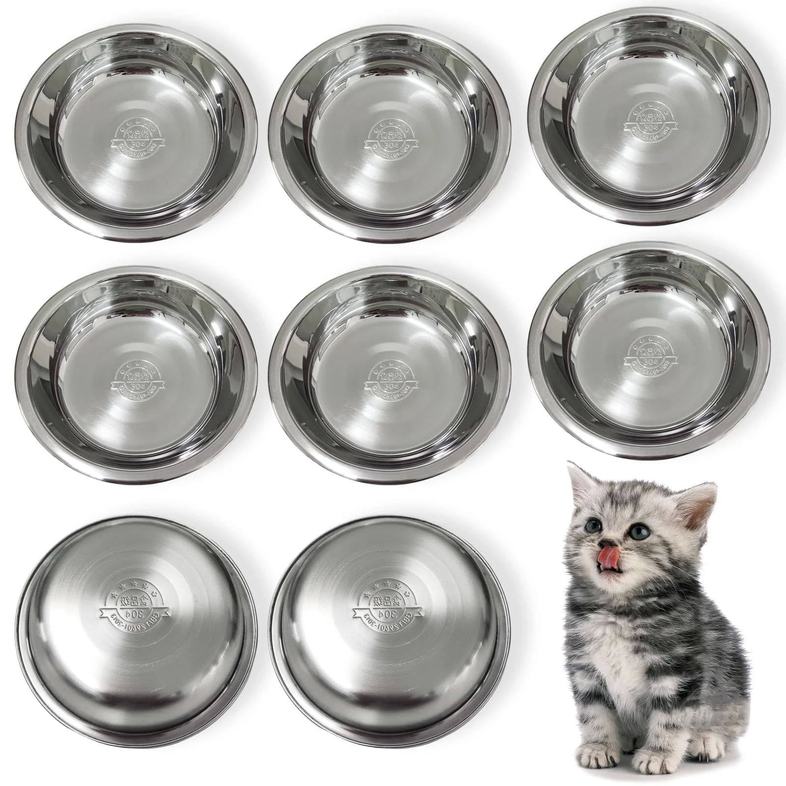 High-End GCVOPTON Stainless Steel Cat Bowls – Whisker-Friendly Shallow 5.5in Small Dishes 8 Pack User-Friendly