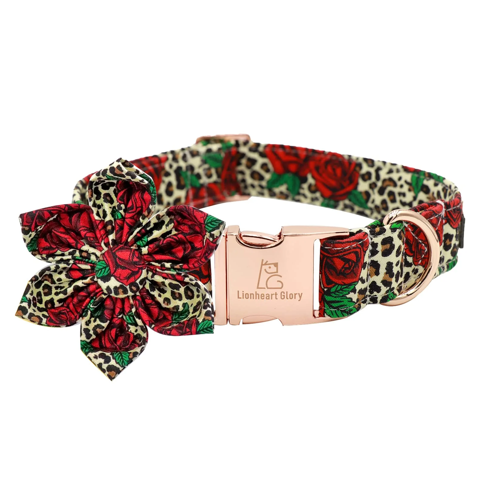 Detailed Lionheart Glory Dog Collar XL - Red Rose Flower Pattern Adjustable Cotton Collar Professional