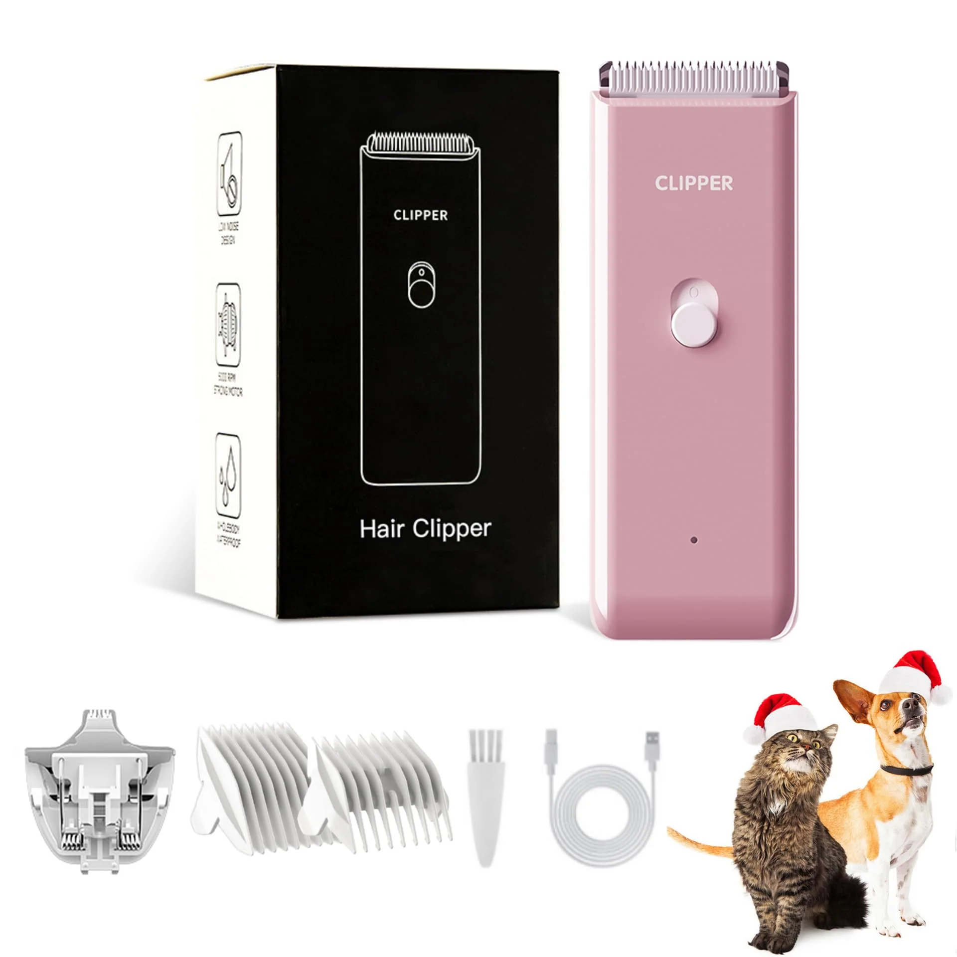 Pure Founouly 2-in-1 Professional Dog Grooming Kit – Low Noise USB Rechargeable Pink Flexible