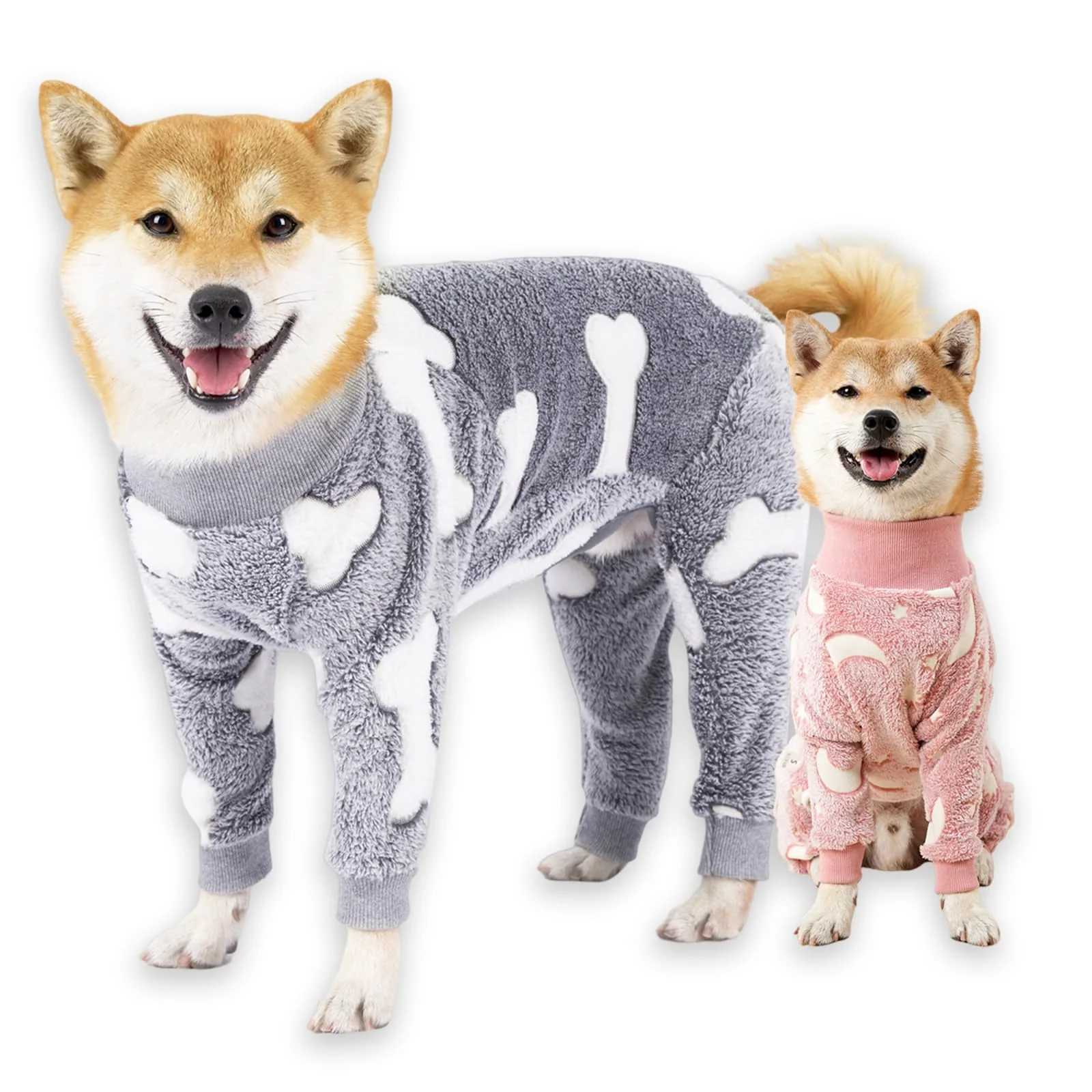 Safe PAPIAMEN Dog Pajamas for Cold Weather – Stretchy Coral Velvet Bone Pattern Onesie Medium–3XL Recyclable
