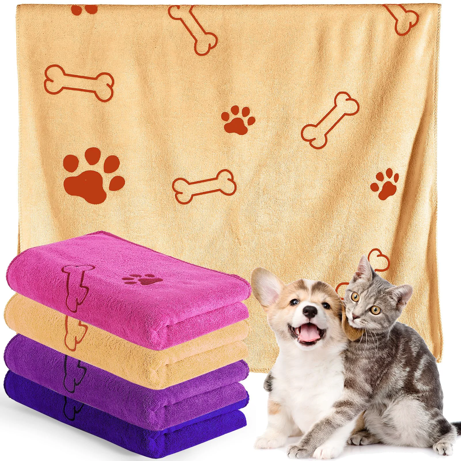 Practical Chumia 4 Pcs Dog Towels – Quick-Dry Microfiber Pet Bath Towels 24x40 Inch Safe