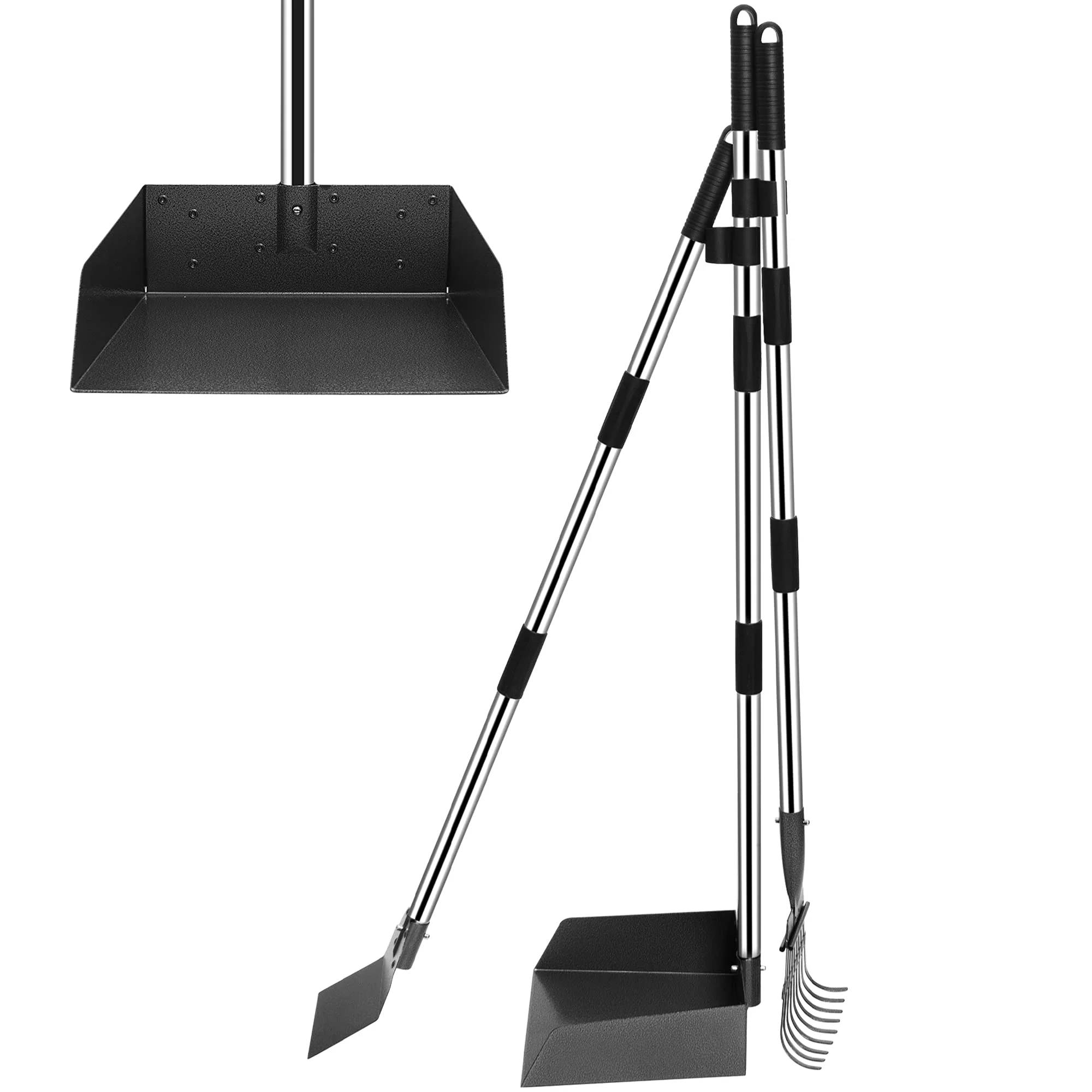 Powerful Niubya Poop Scooper for Dogs – Adjustable 38-Inch Metal Tray Rake Spade Set Relaxed