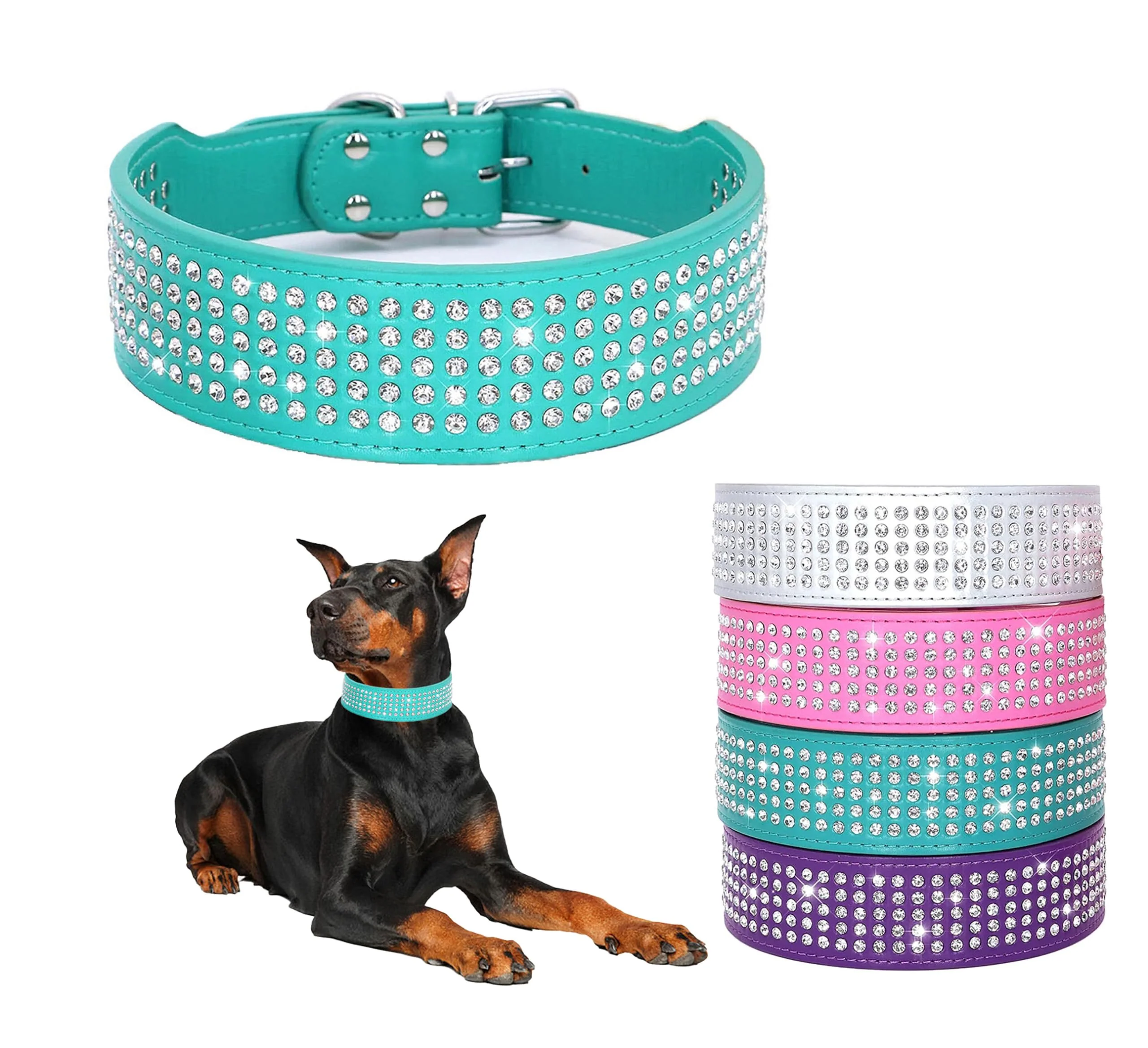 Exclusive BTDCFY Rhinestones Dog Collar - 2-inch Wide Crystal Studded PU Leather for Medium Large Dogs Elite
