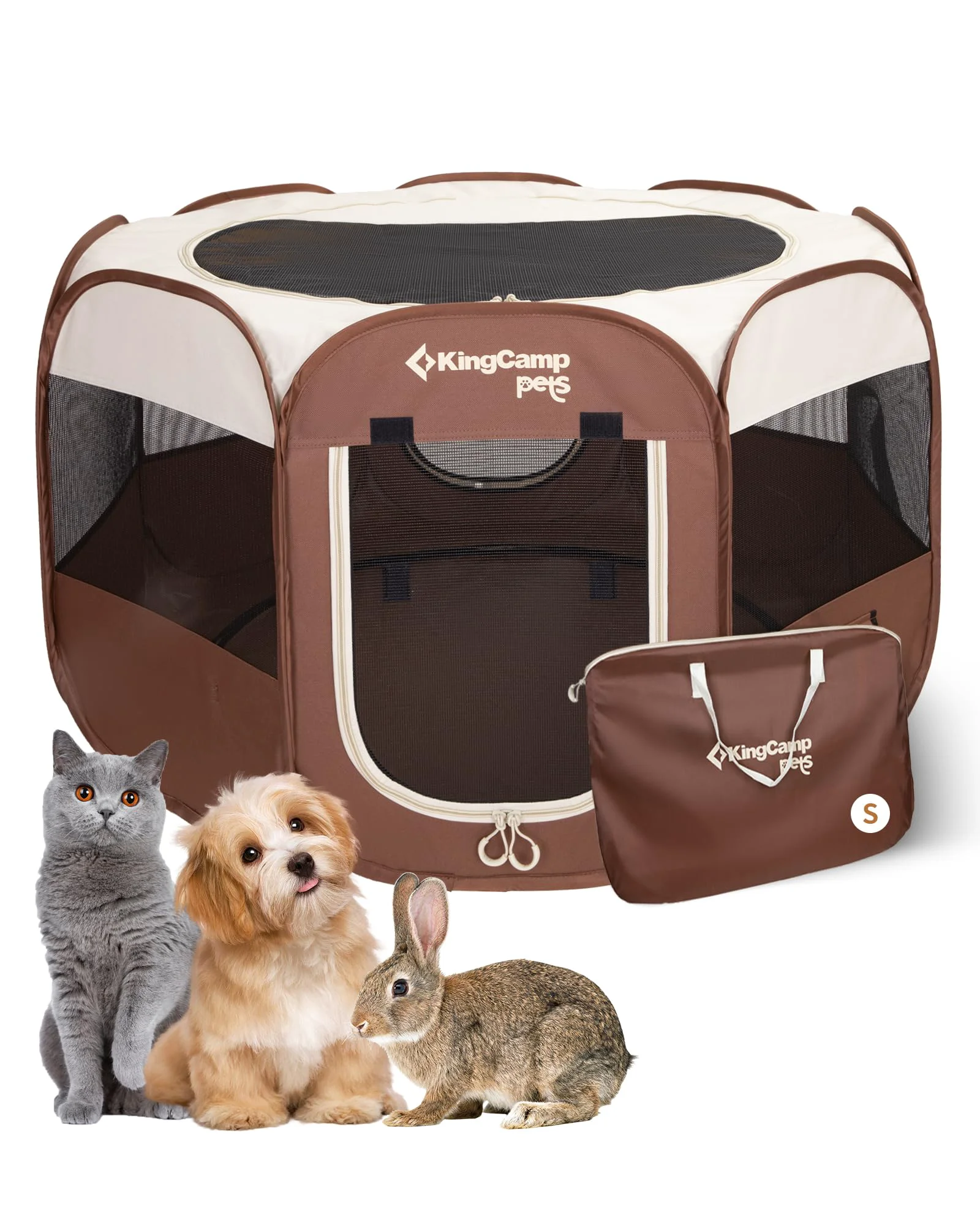 Traditional KingCamp Dog Playpen – Portable Pop-Up Pet Playpen for Indoor Outdoor Use 29 36 50 in Khaki First-Class