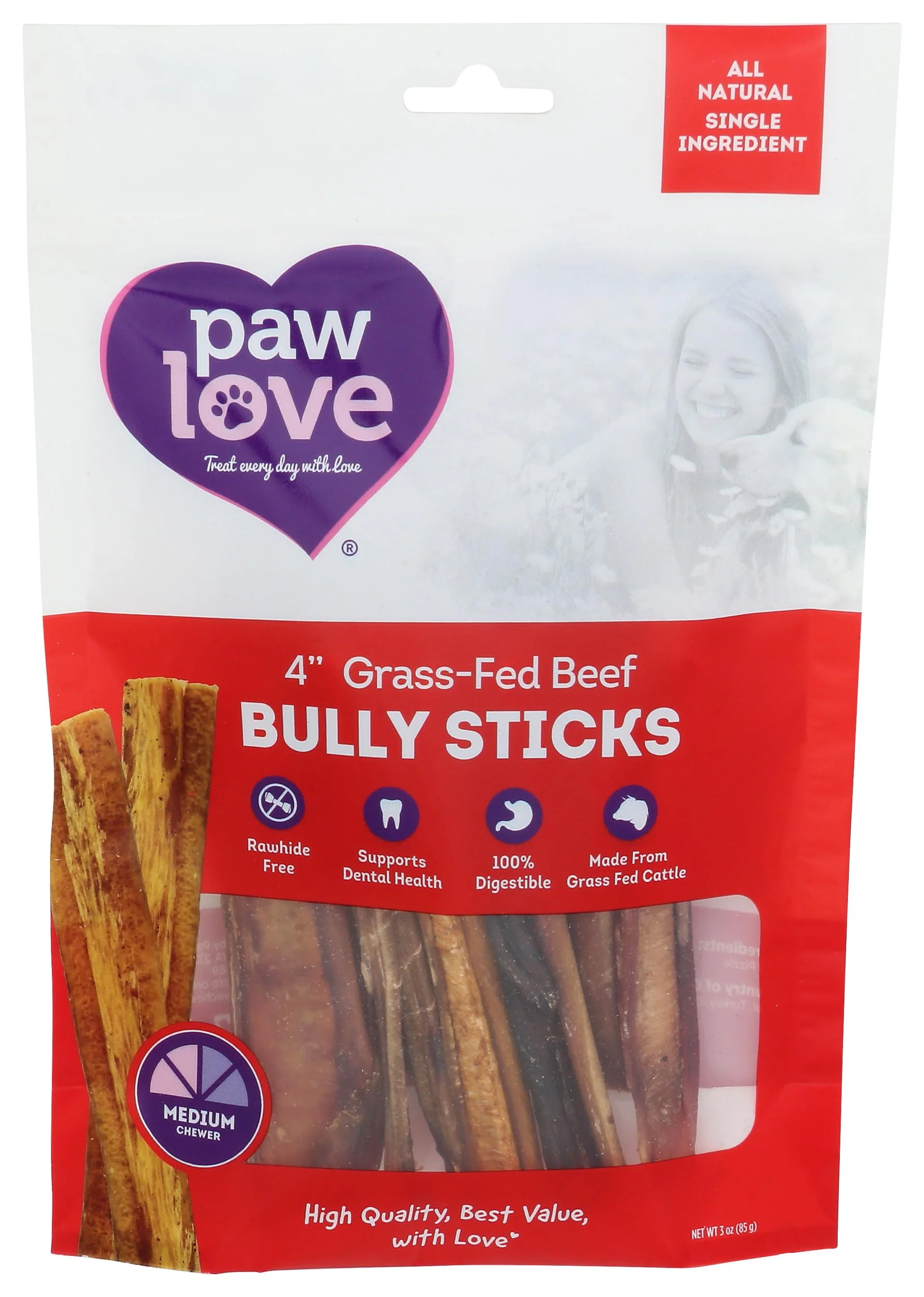 Reliable PawLove Bully Dog Chew – Grass-Fed Beef Sticks 4-Inch 3 oz Outstanding