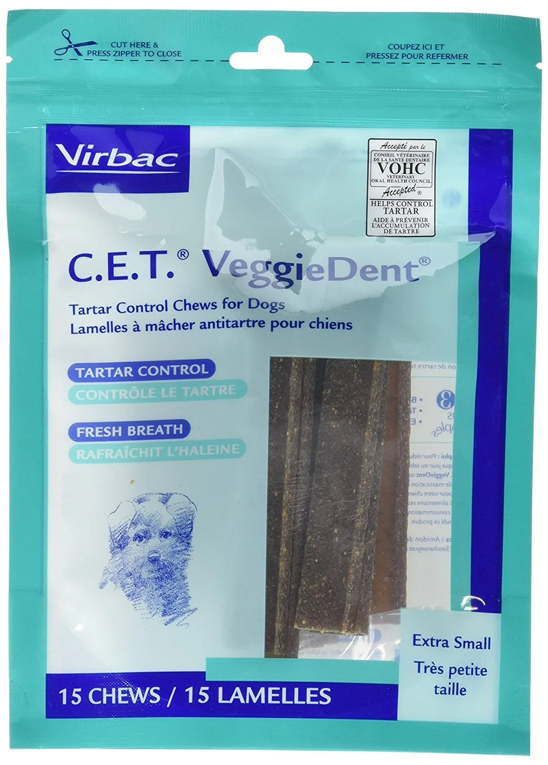 Stylish C.E.T. VeggieDent Dental Chews Extra Small for Dogs Virbac Secure