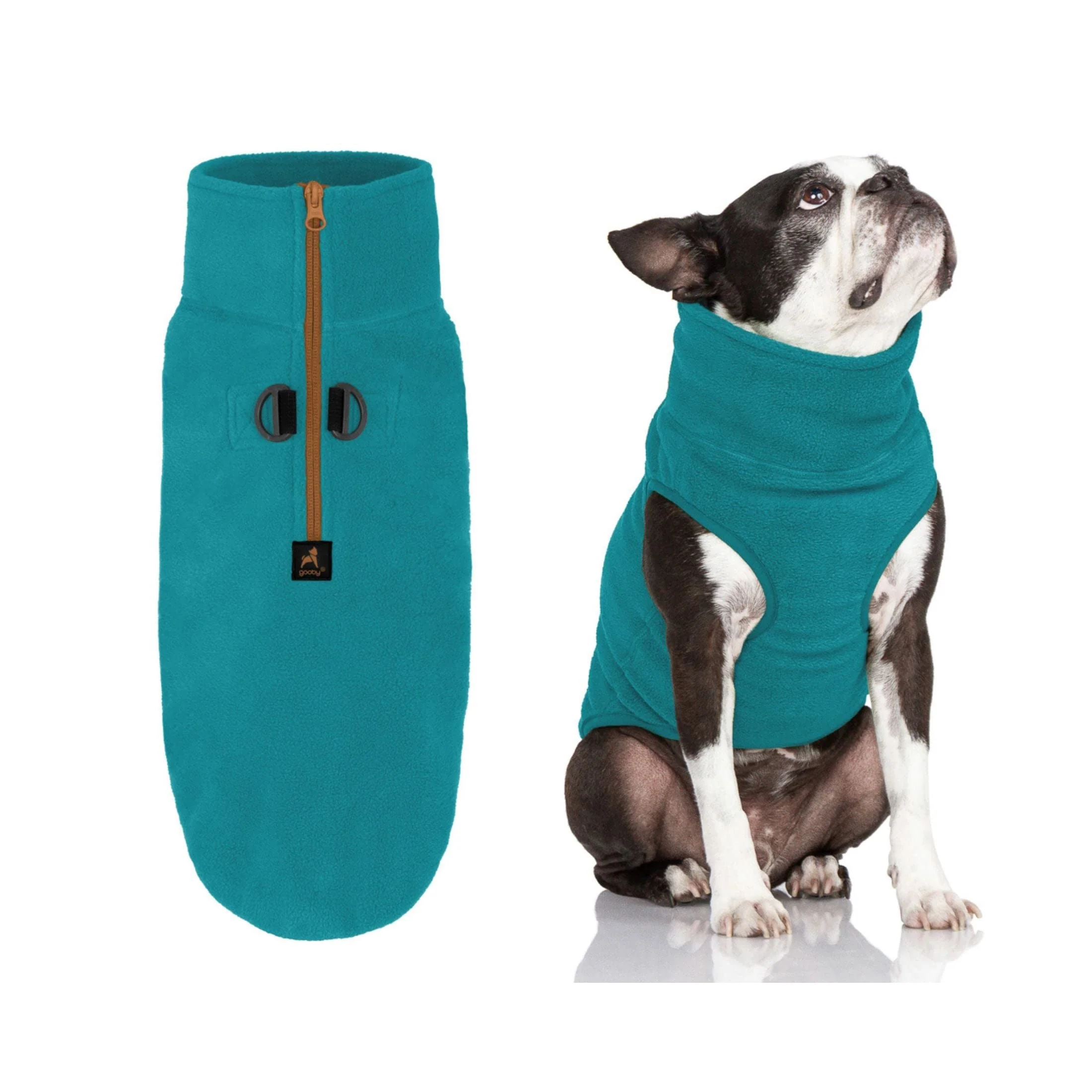 Fine Gooby Half Zip Up Fleece Vest Dog Sweater Turquoise X-Small – Easy On Warmth Dual D Ring Professional